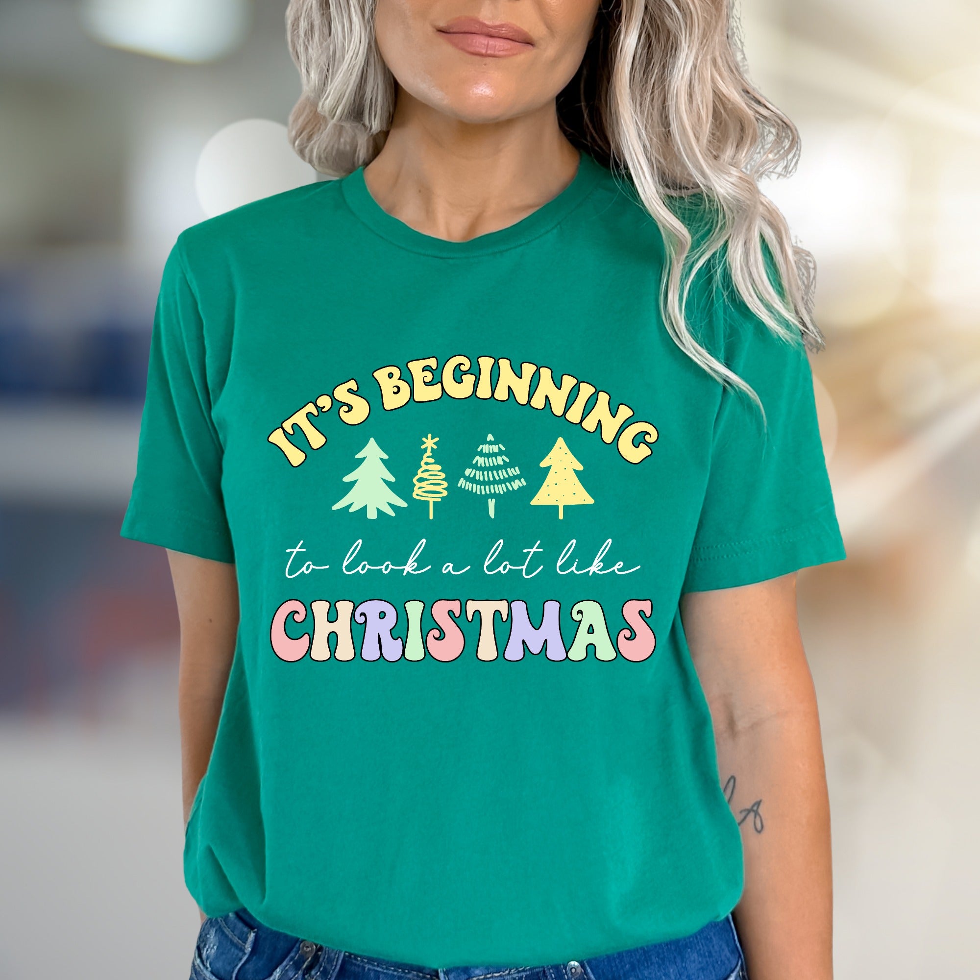 "It's Beginning to look a lot like Christmas" Retro Boho Graphic Tee, a Festive Holiday Pick for Enthusiasts