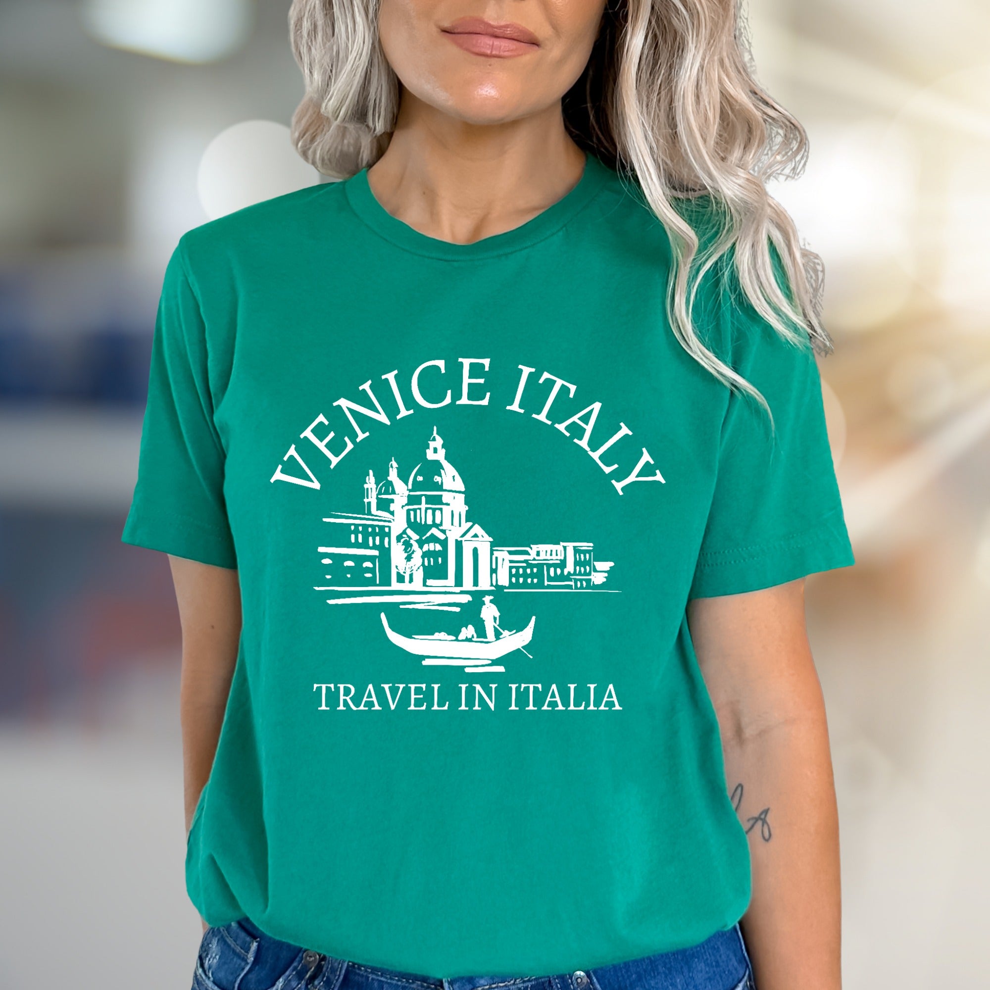 "VENICE ITALY TRAVEL IN ITALIA" Cityscape Graphic Tee, a European Travel Wear Pick for Wanderlusters