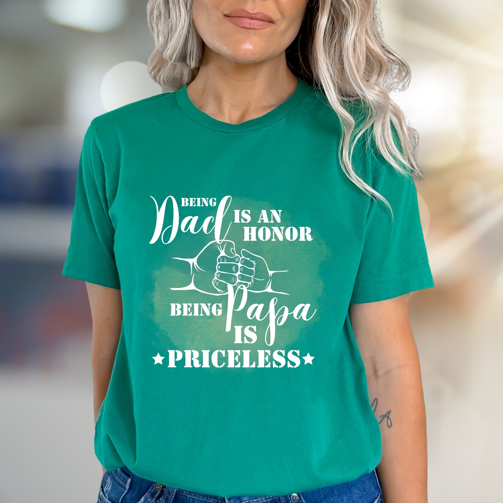 "Being Dad Is An Honor Being Papa Is Priceless" Graphic Tee, Sentimental Pick for Grandfathers