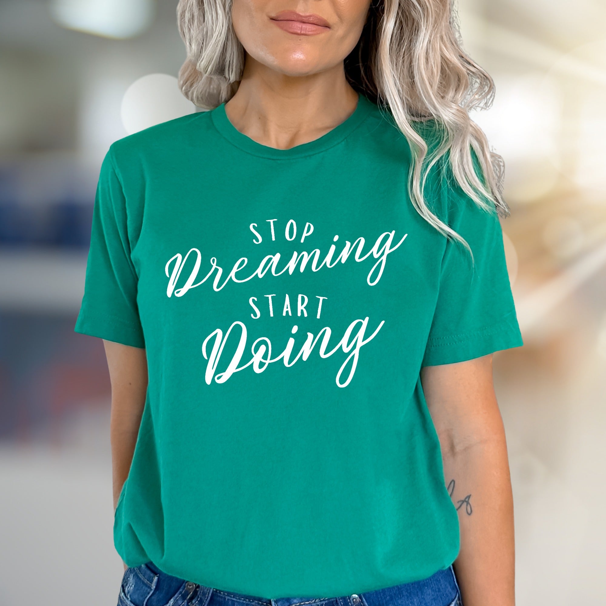 "Stop Dreaming Start Doing" Inspirational Graphic Tee, a Motivational Pick for Achievers