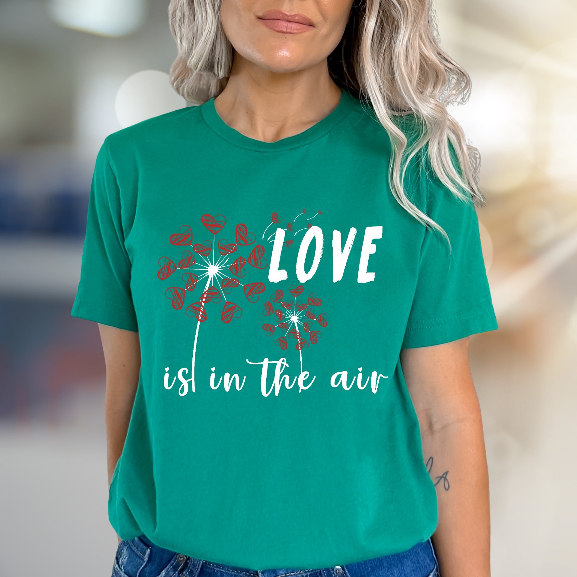 "LOVE is in the air" Dandelion Heart Graphic Tee, a Romantic Pick for Couples