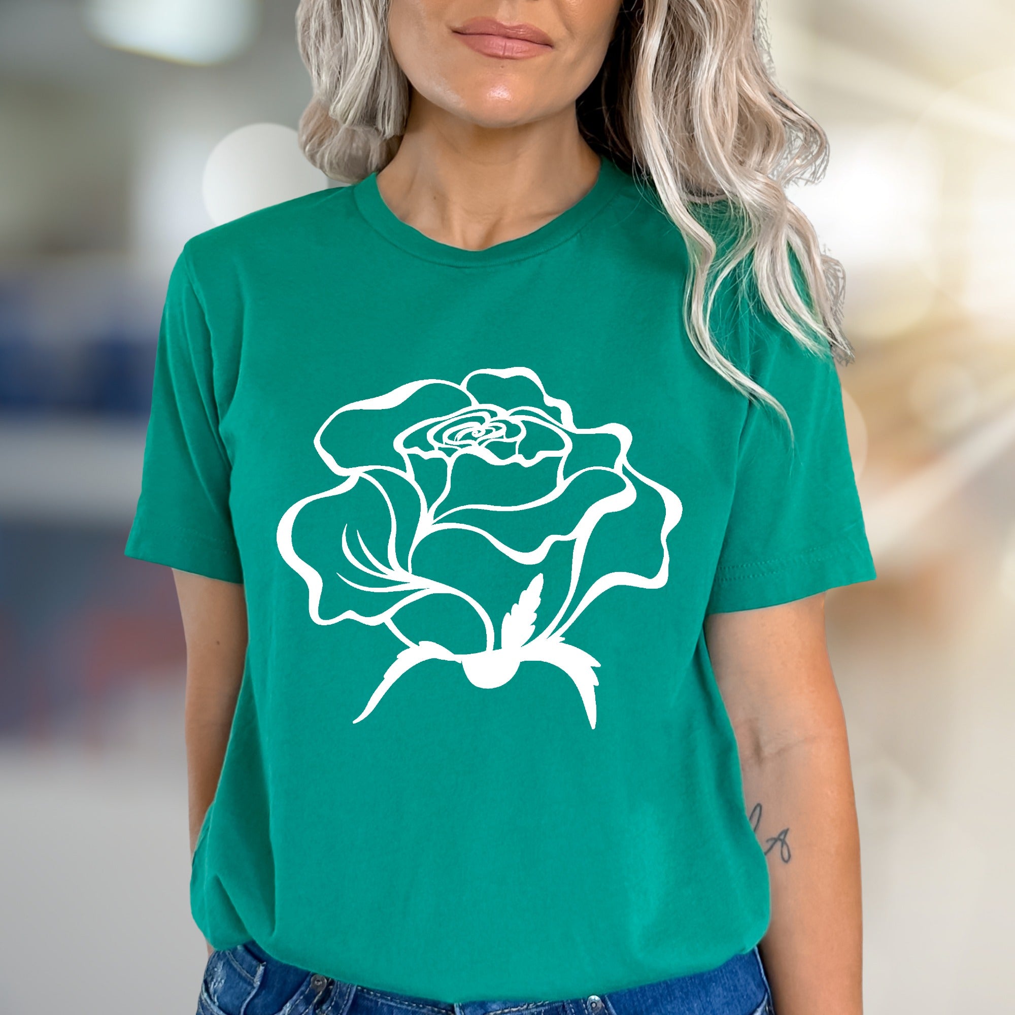 White Outline Rose Graphic Tee, a Floral Art Aesthetic for Everyday Style