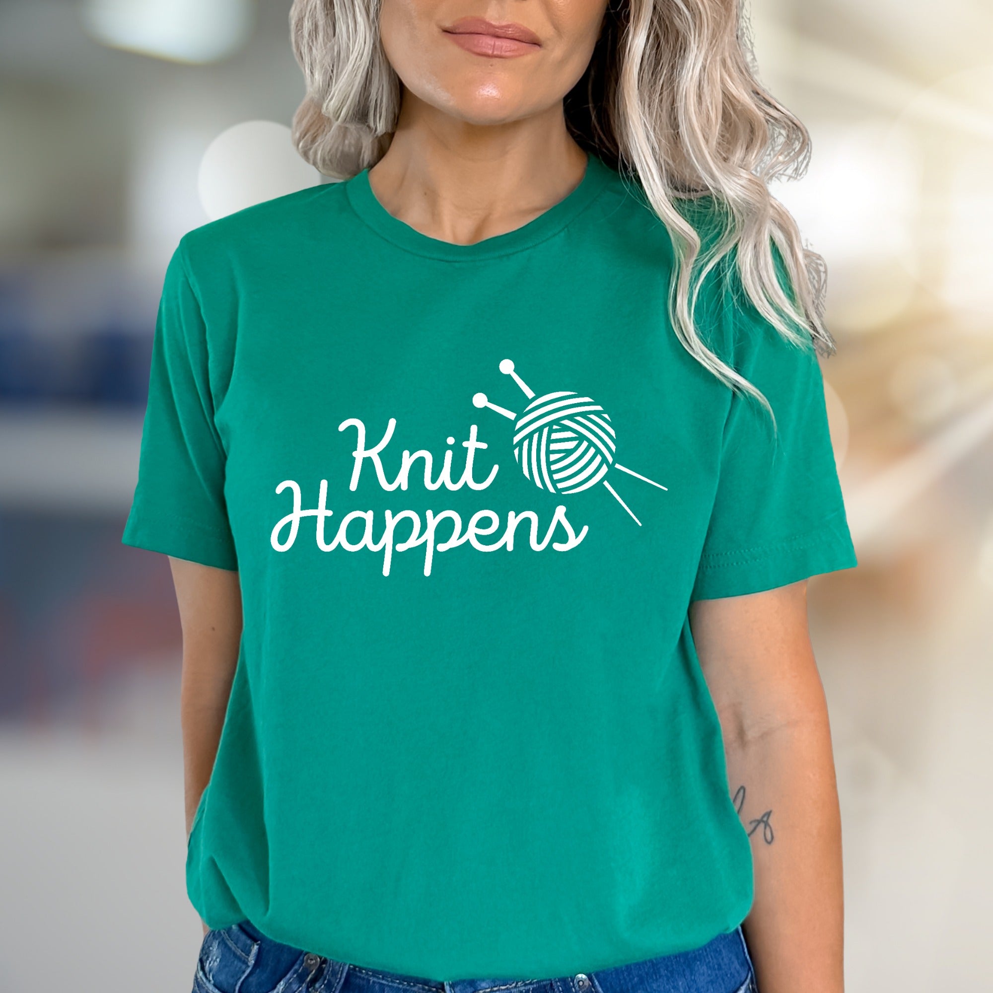 "Knit Happens" Knitting Pun Graphic Tee, A Crafty Pick for Humor Lovers