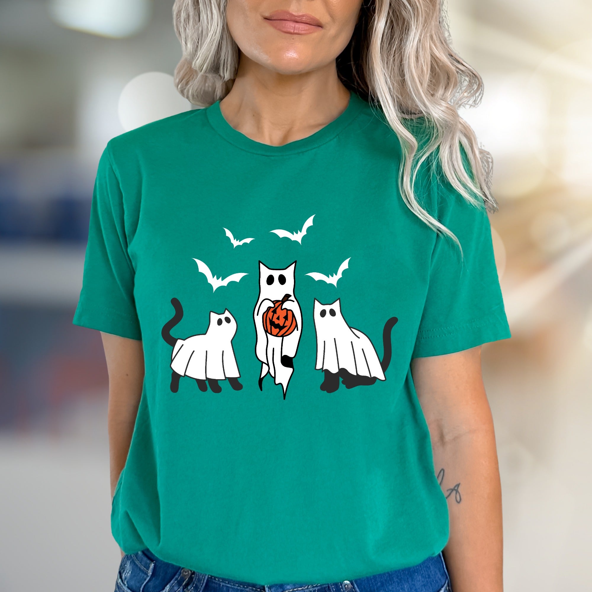 Trick-or-Treat Ghost Cats Halloween Graphic Tee, a Spooky-Cute Pick for Festive Souls