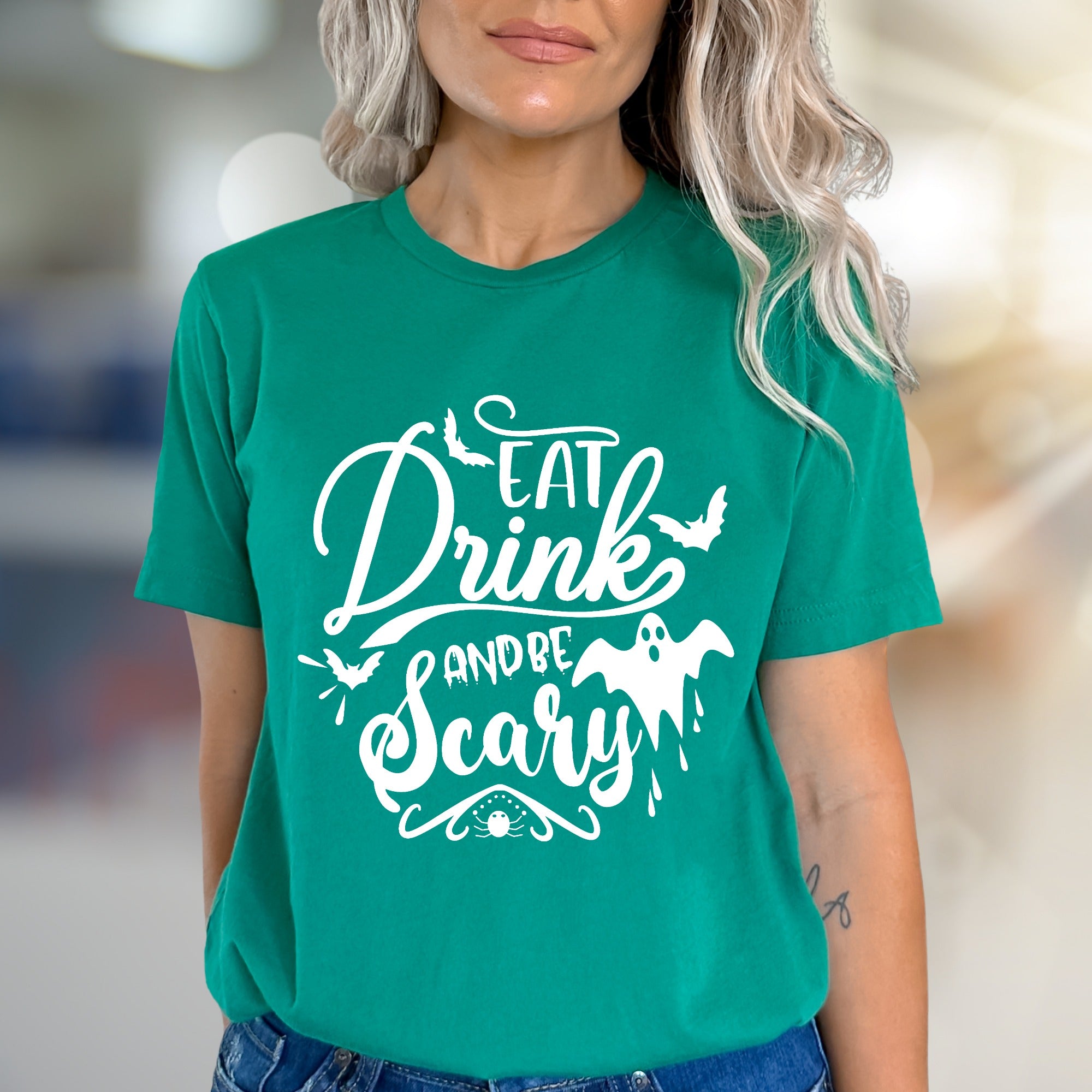 "Eat Drink And Be Scary" Halloween Graphic Tee, a Spooky Chic Pick for Partygoers