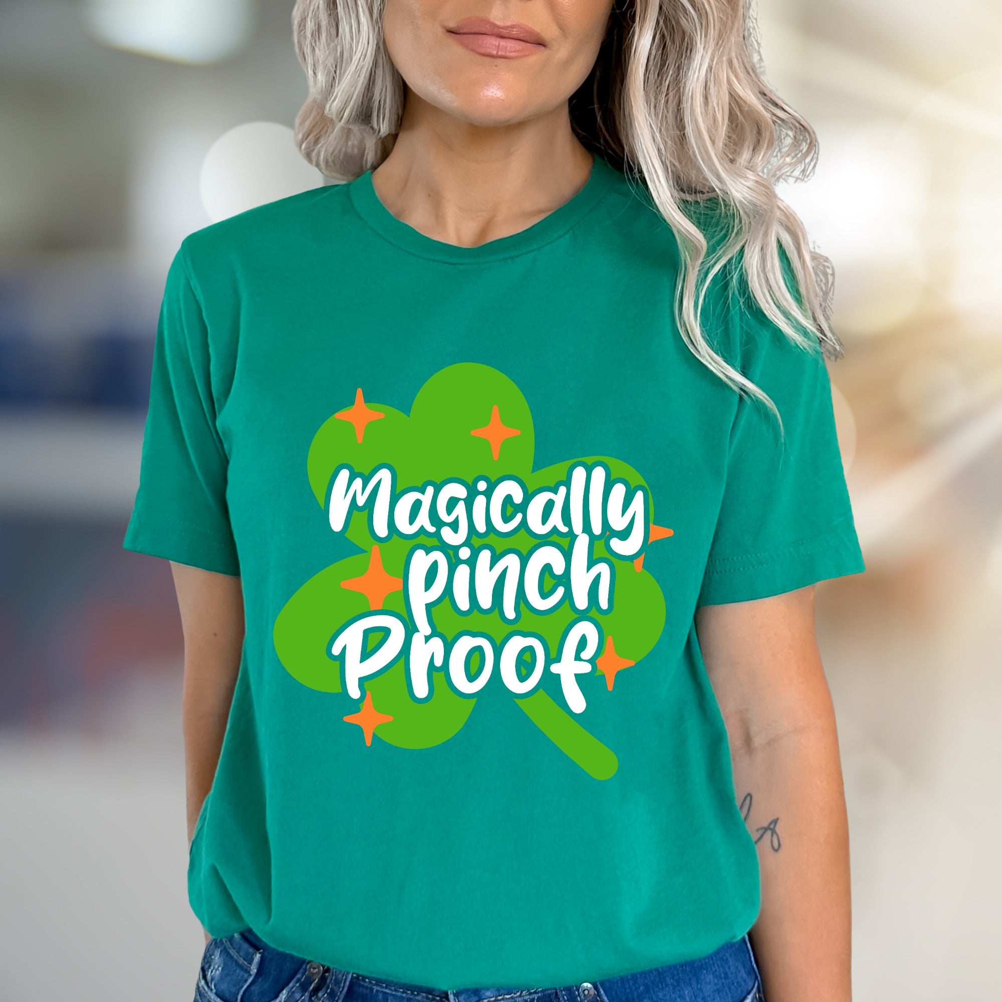 "Magically Pinch Proof" Shamrock Graphic Tee, a St. Paddy's Celebration Pick for Anyone