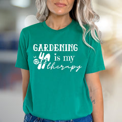 "Gardening Is My Therapy" Garden Tools Graphic Tee, a Green Thumb Pick for Plant Lovers