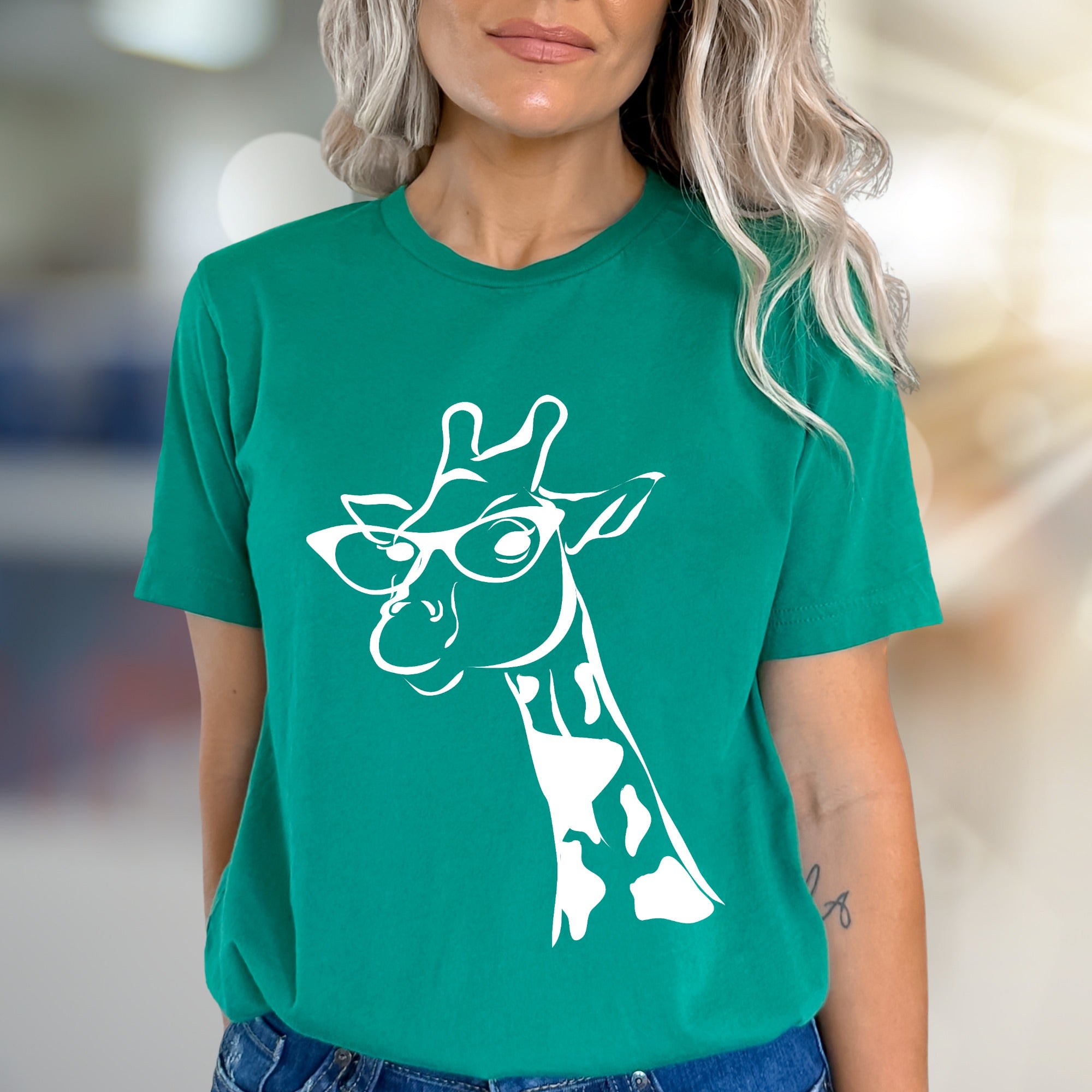 Giraffe in Glasses T-Shirt, Whimsical Animal Tee for Animal Lovers