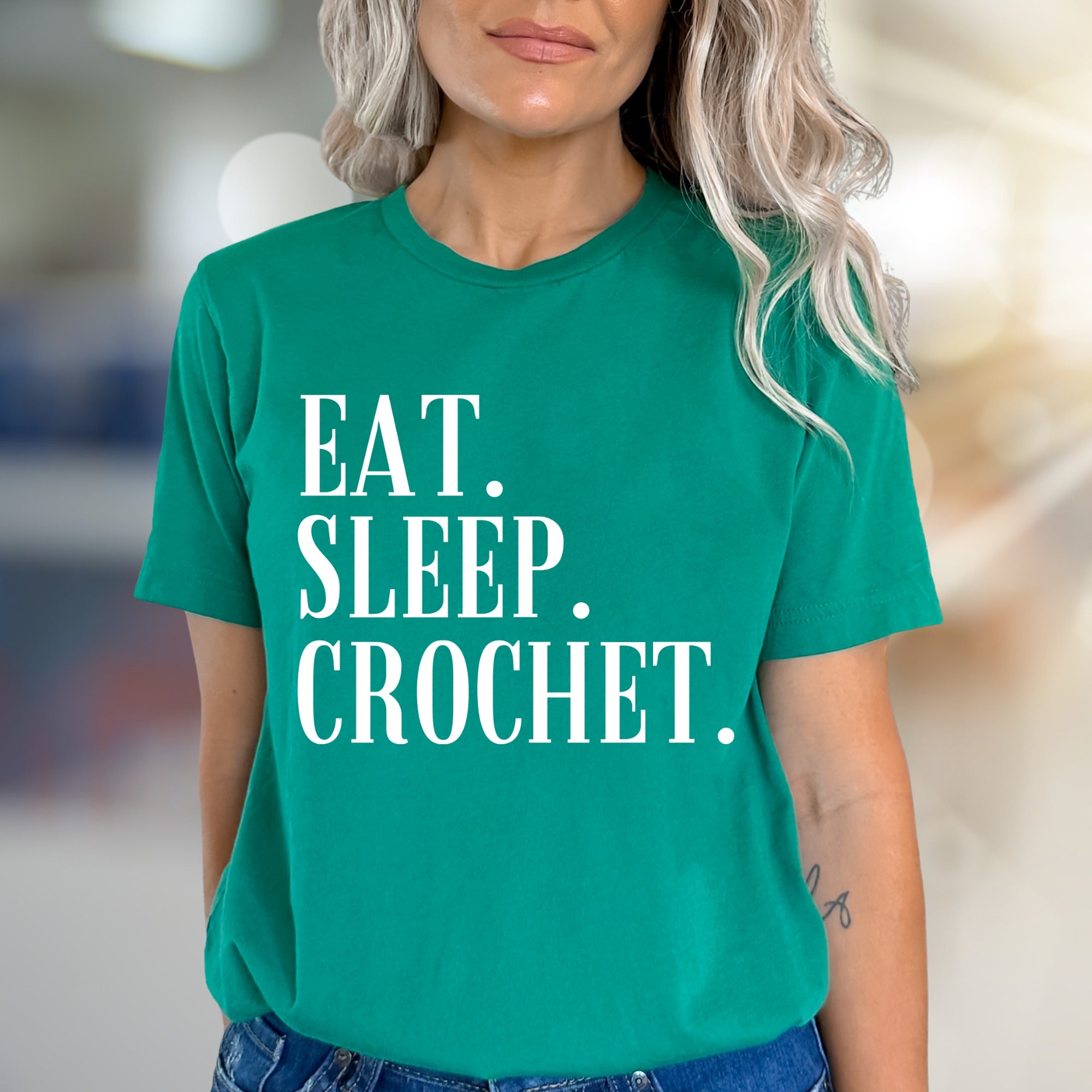 "Eat. Sleep. Crochet." Crafty Passion Graphic Tee, a Hobbyist Unisex Tee for Creators