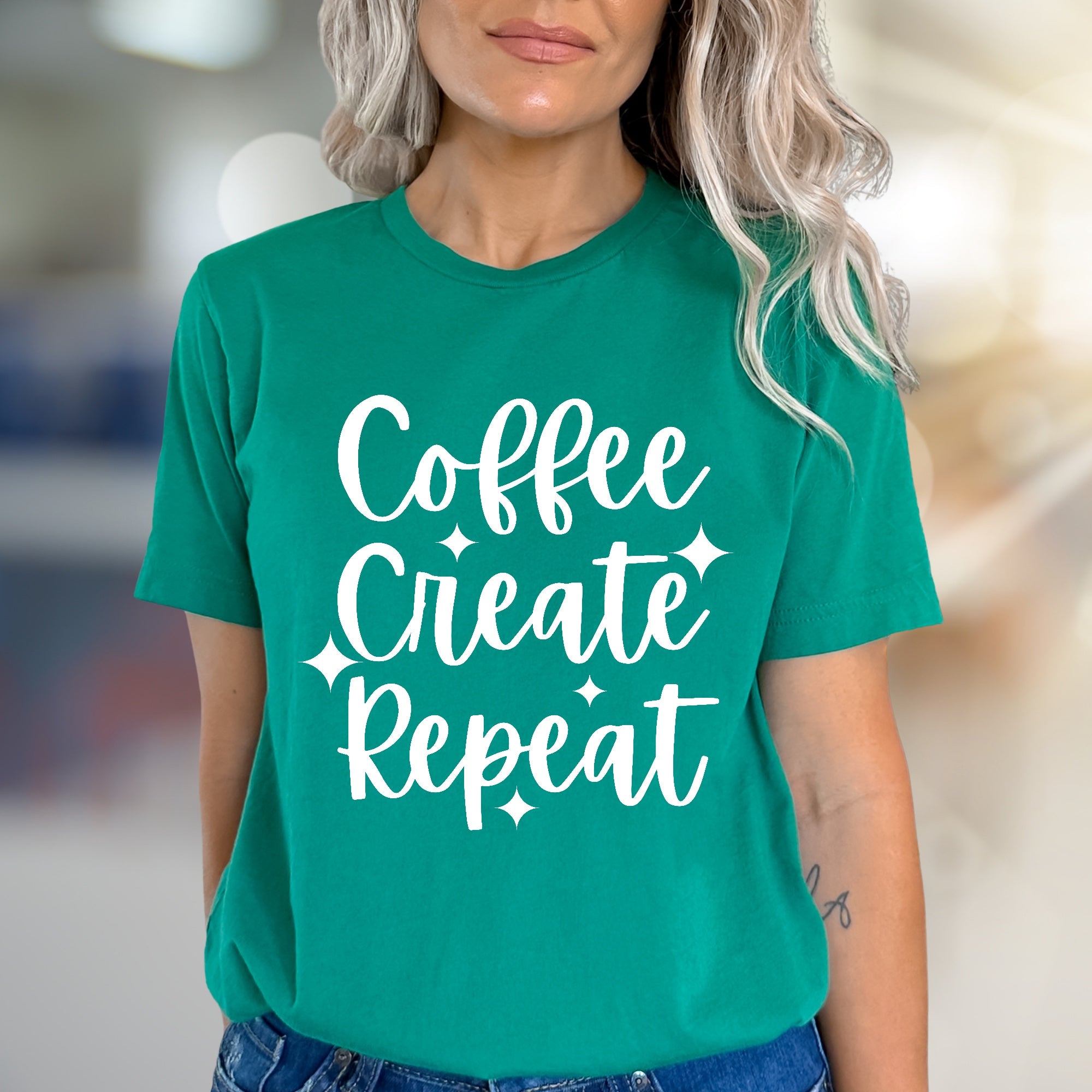 "Coffee Create Repeat" Creative Lifestyle Graphic Tee, a Daily Motivation Pick for Artists