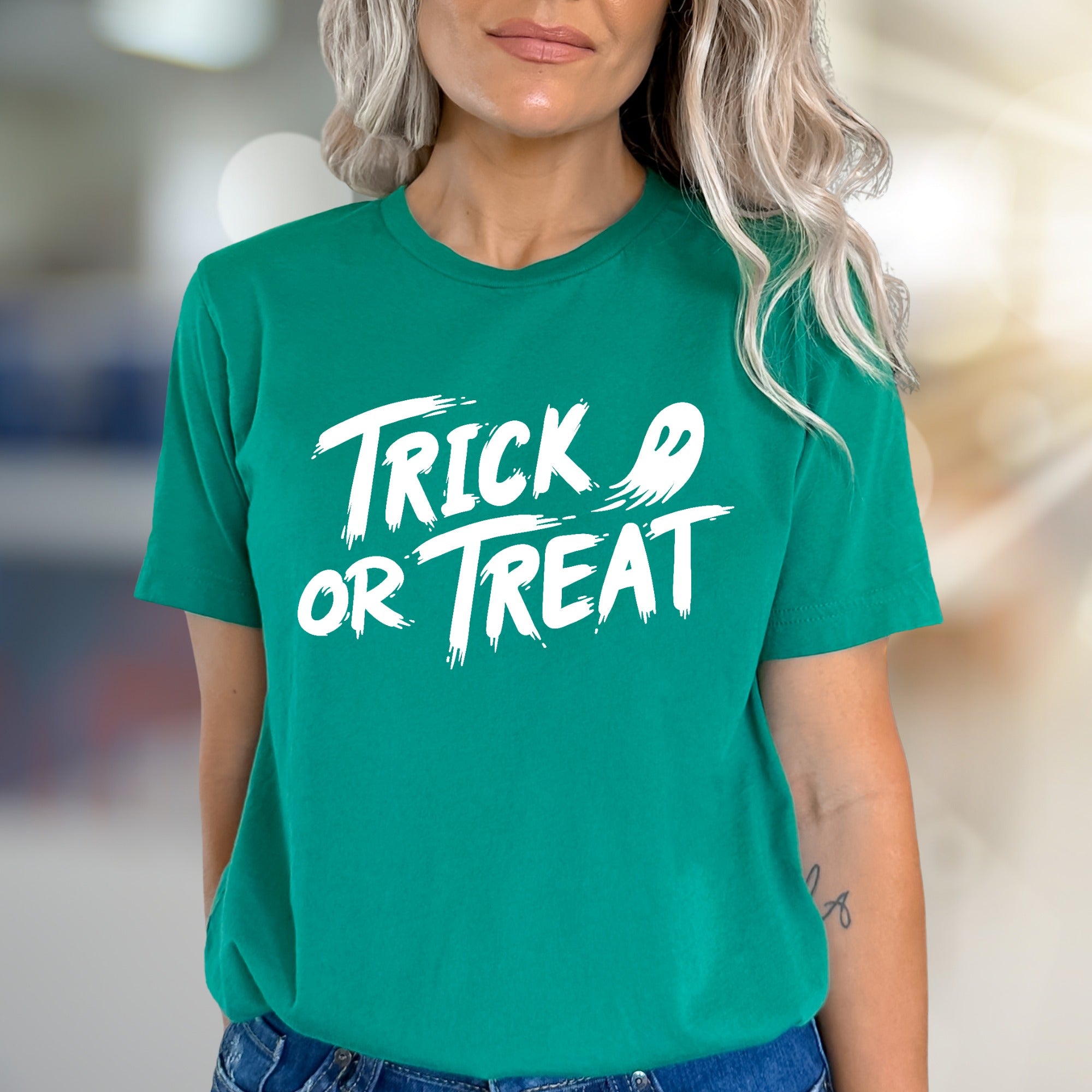 "Trick or Treat" Spooky Ghost Graphic Tee, a Halloween Pick for Party-Goers