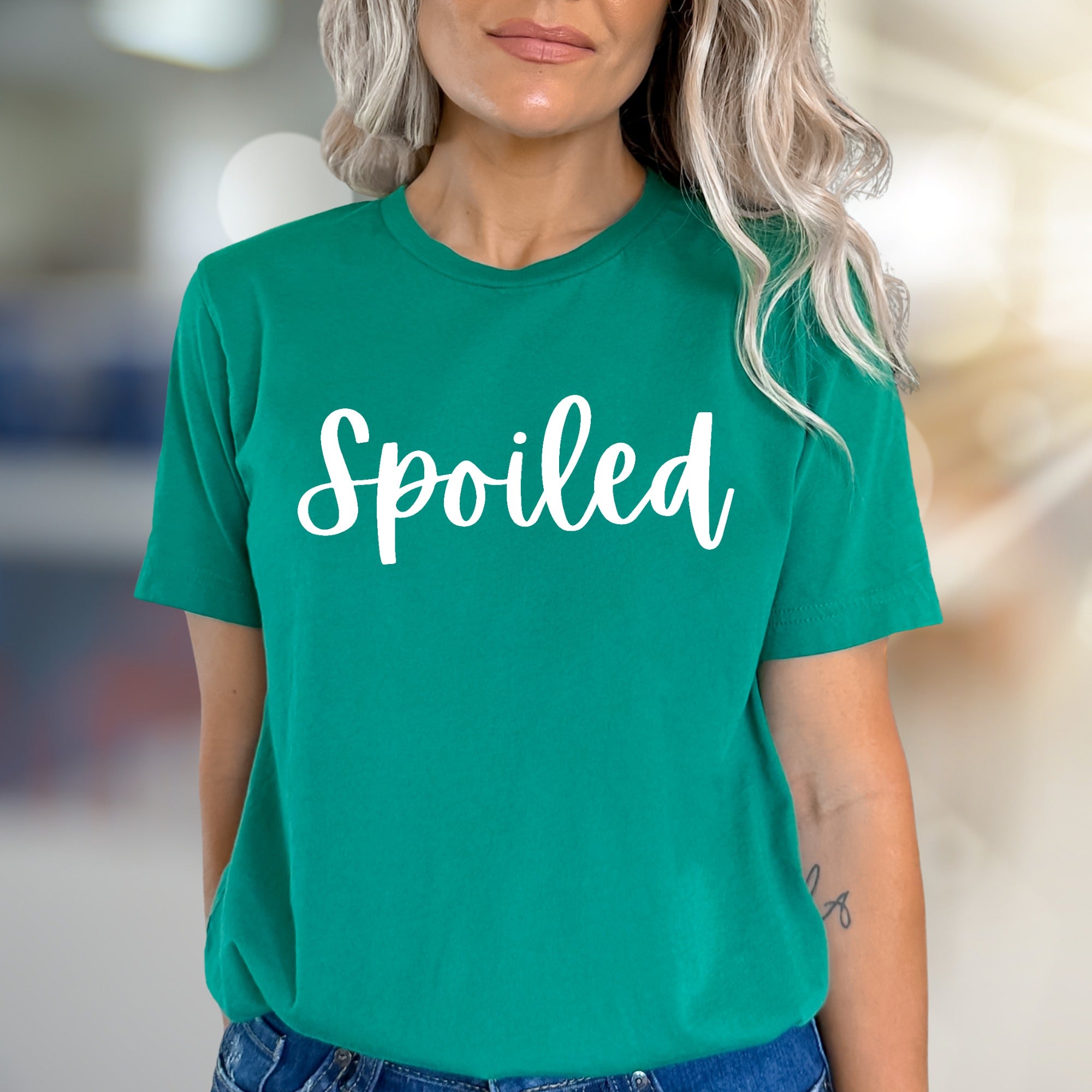 "Spoiled" Playful Script Graphic Tee, a Fun & Sassy Pick for Everyone