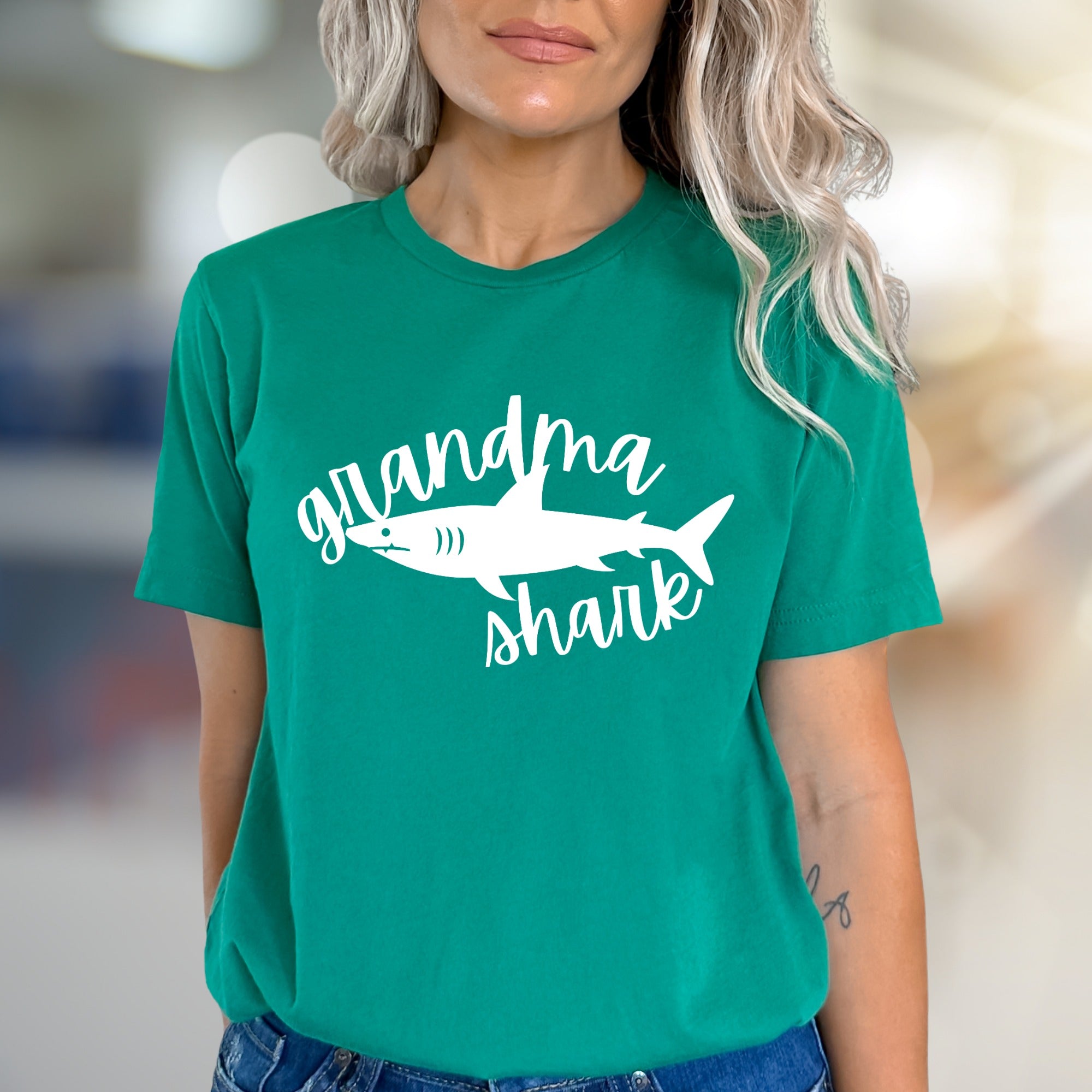 "Grandma Shark" Cute Ocean Theme Graphic Tee, a Family Fun Pick for Grandparents