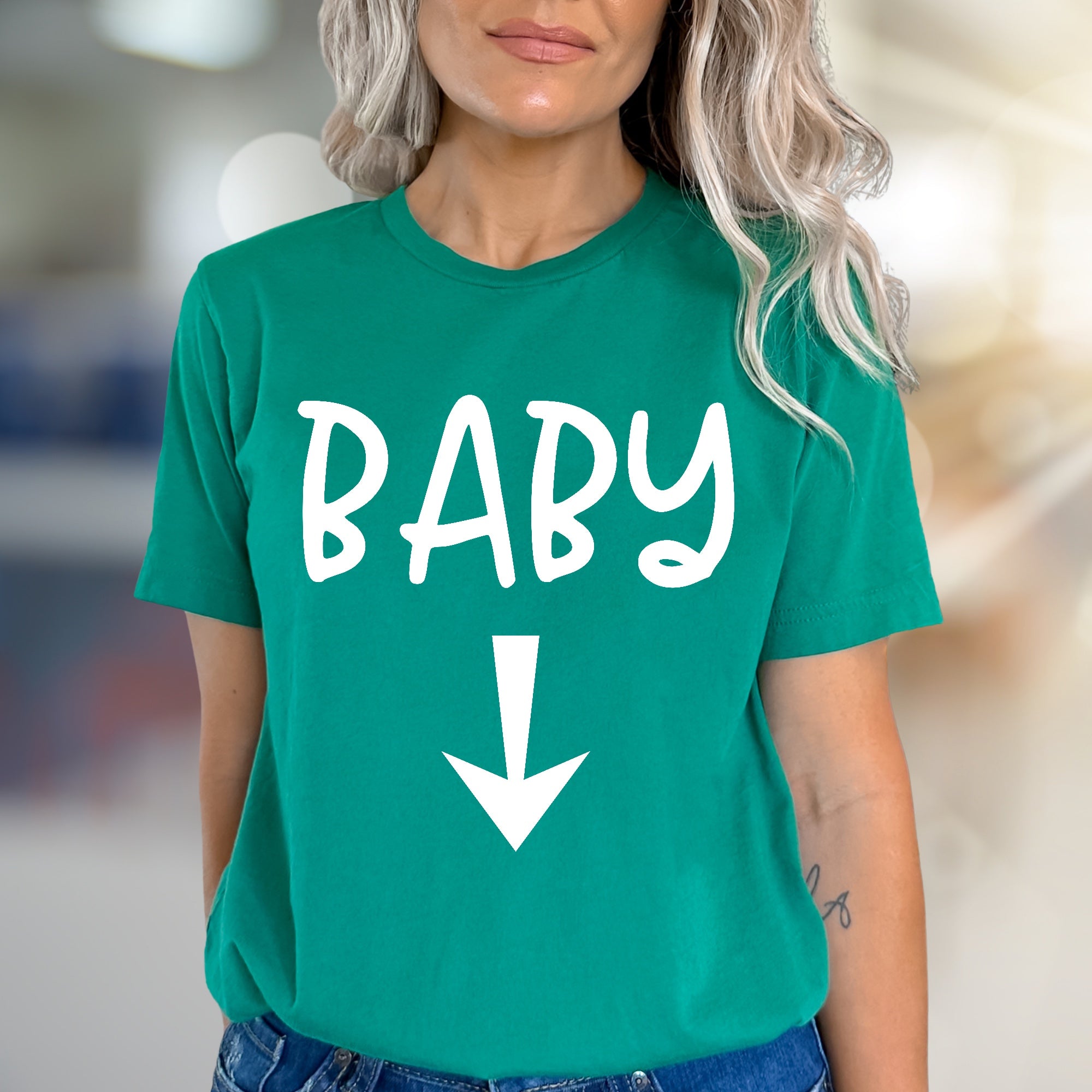 "BABY" Arrow Down Pregnancy Reveal Graphic Tee, a Future Parent Pick for Expecting Moms