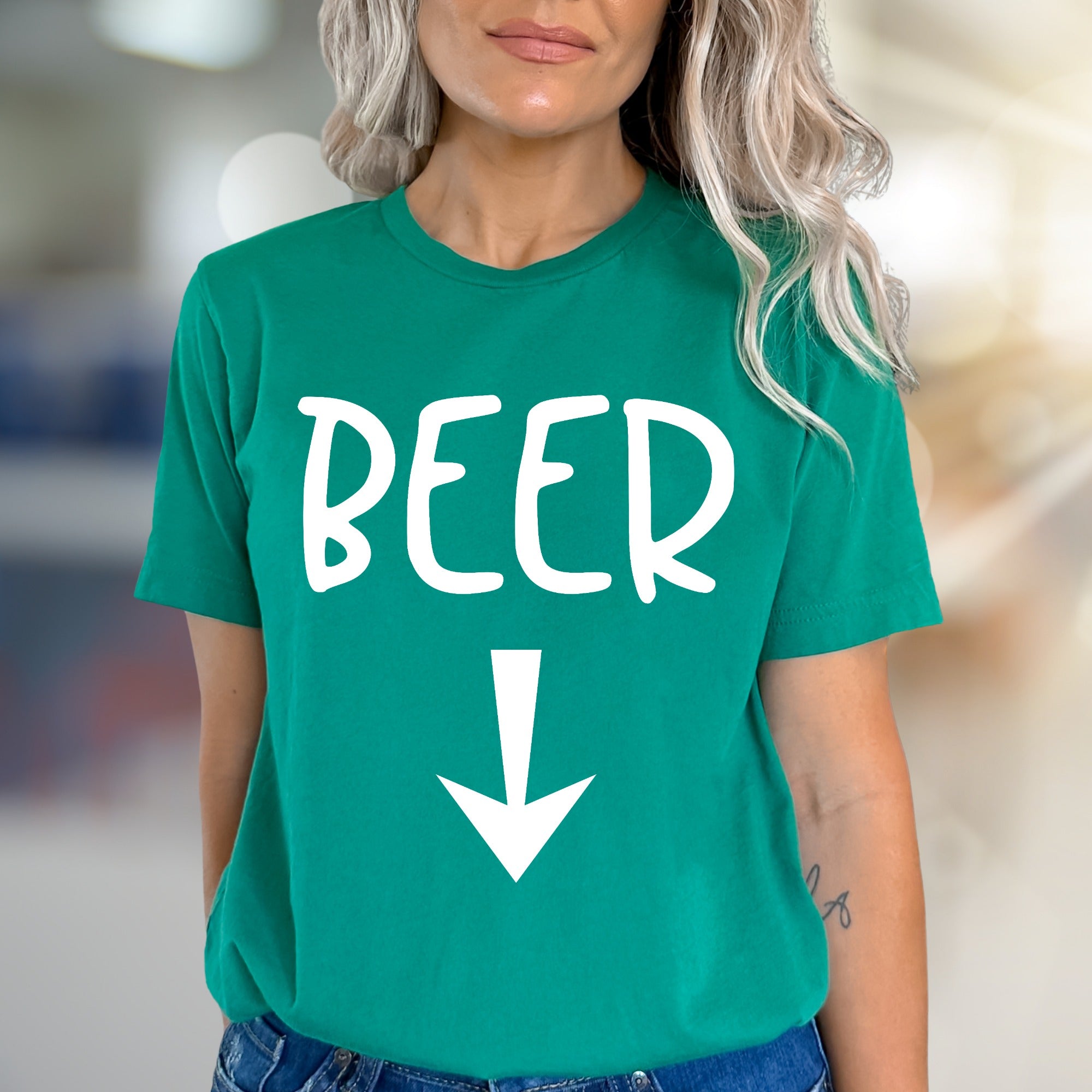 “BEER” Arrow Graphic Tee, A Playful Drinking Humor Unisex Adult T-Shirt