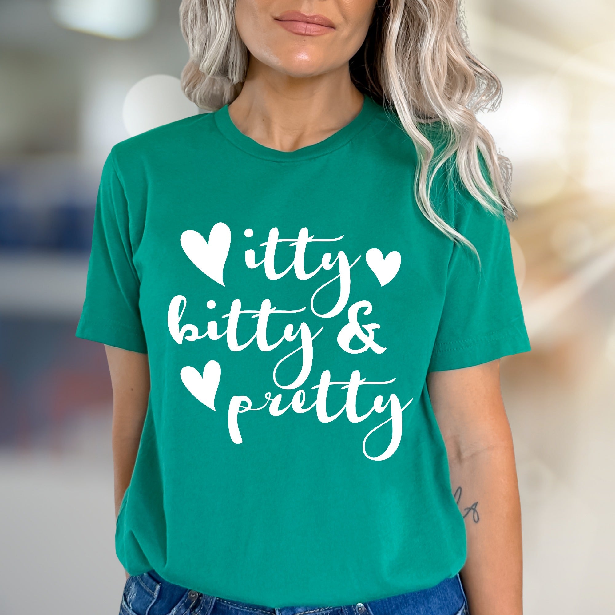 "♥ itty bitty & pretty ♥" Cute Script Graphic Tee, a Girly Chic Pick for Sweethearts