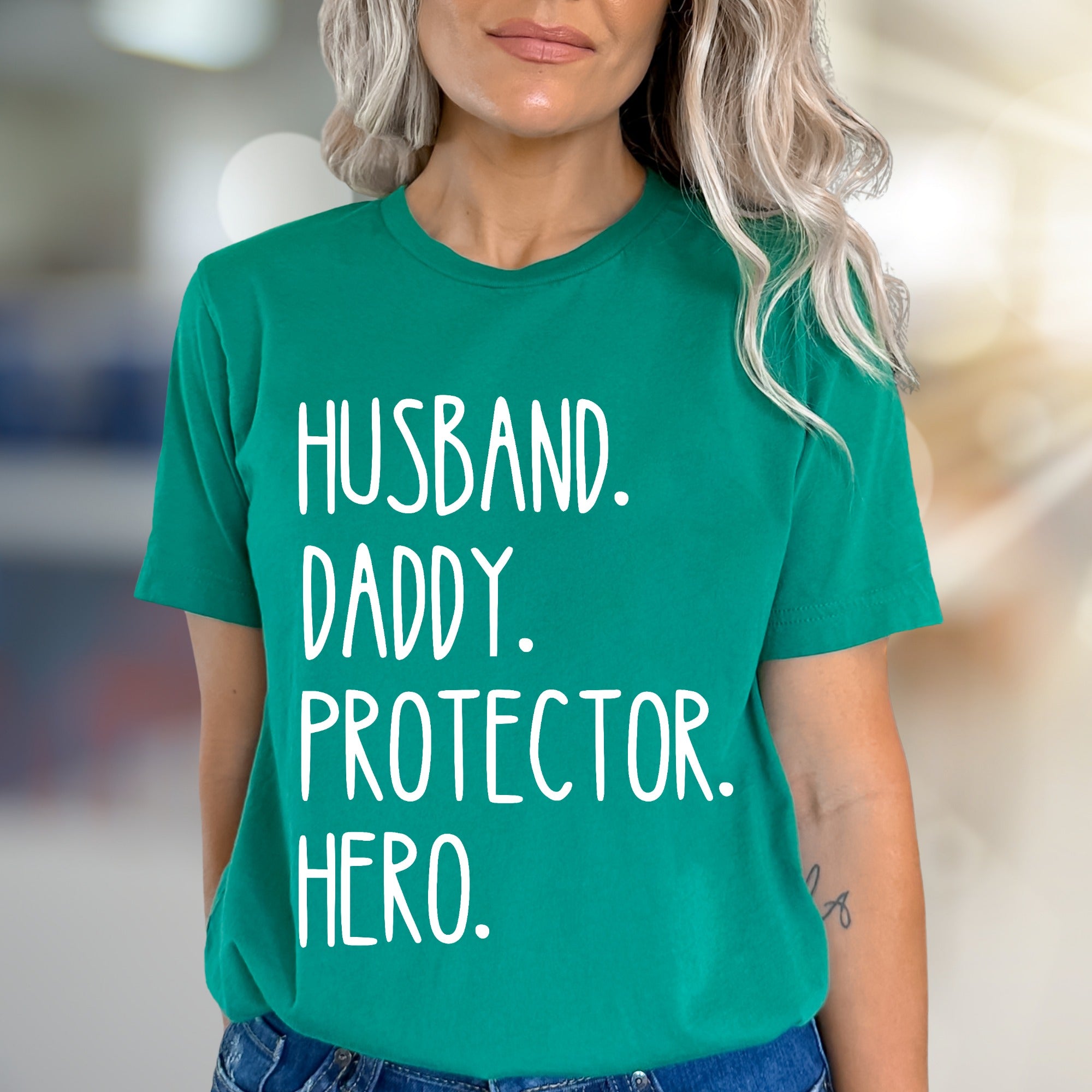 "Husband. Daddy. Protector. Hero." Father's Day Graphic Tee, a Family Love Pick for Dads
