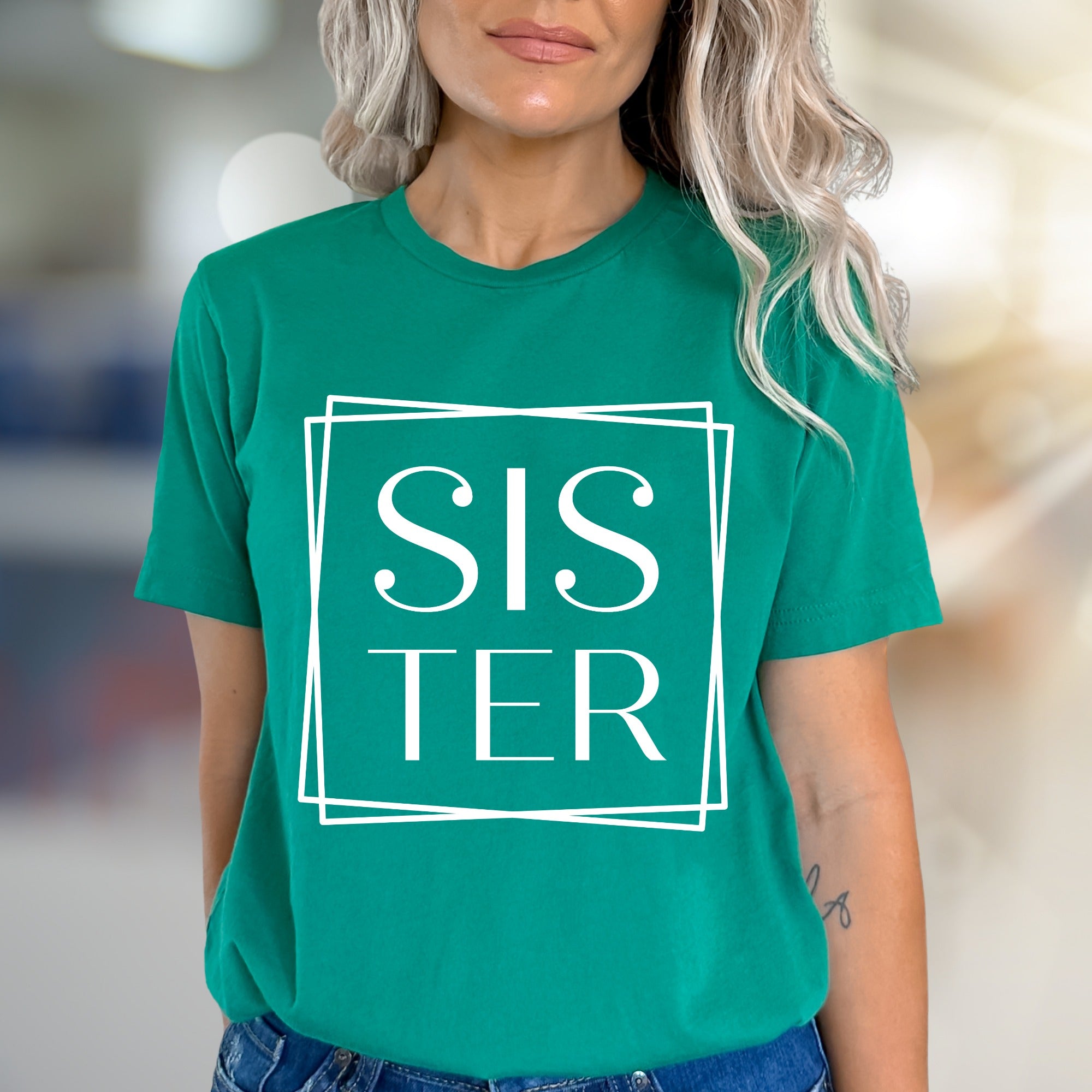 "SISTER" Geometric Graphic Tee, a Modern Family Pick for Loved Ones