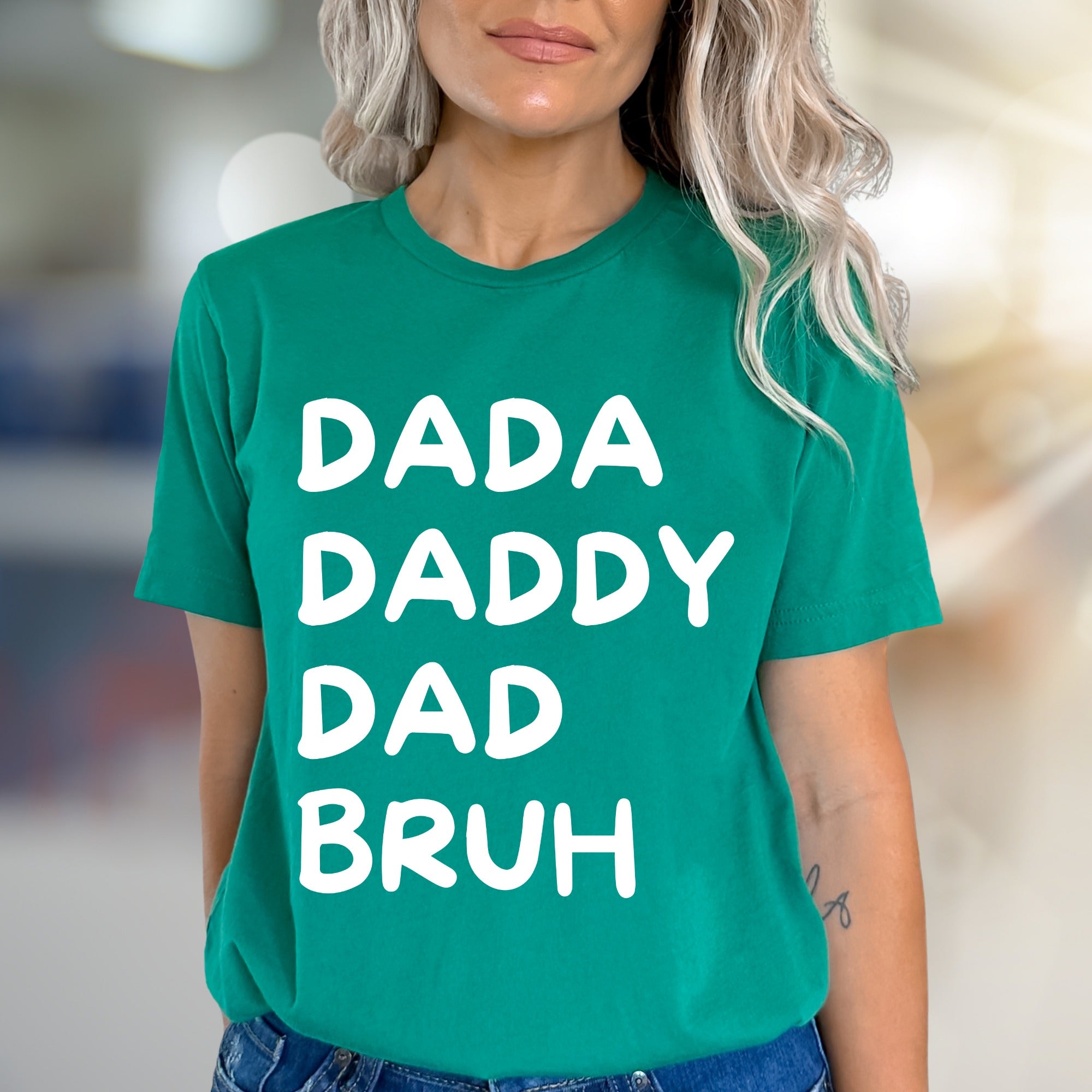 "DADA DADDY DAD BRUH" Humorous Dad Life Graphic Tee, a Modern Parenting Pick for Casual Outings