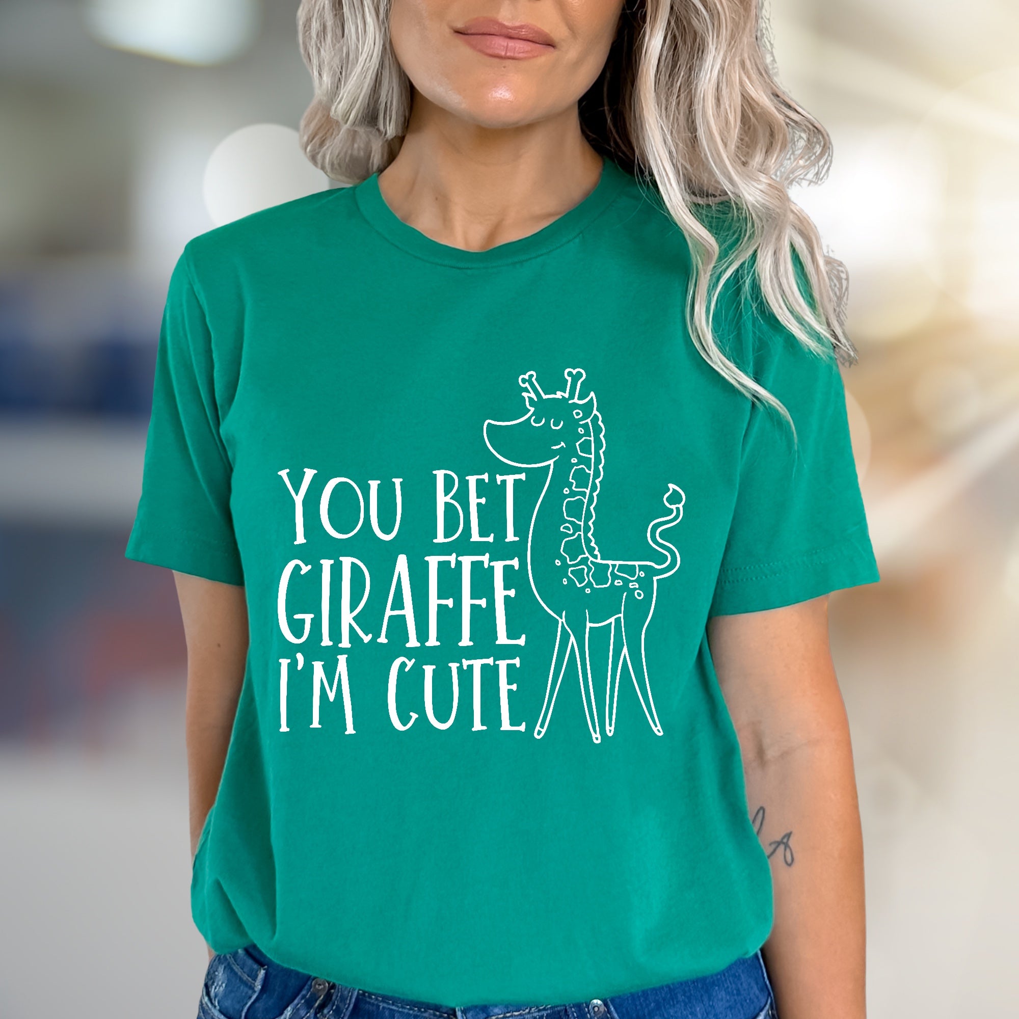 "YOU BET GIRAFFE I'M CUTE" Whimsical Graphic Tee, Funny Animal Pick for Her
