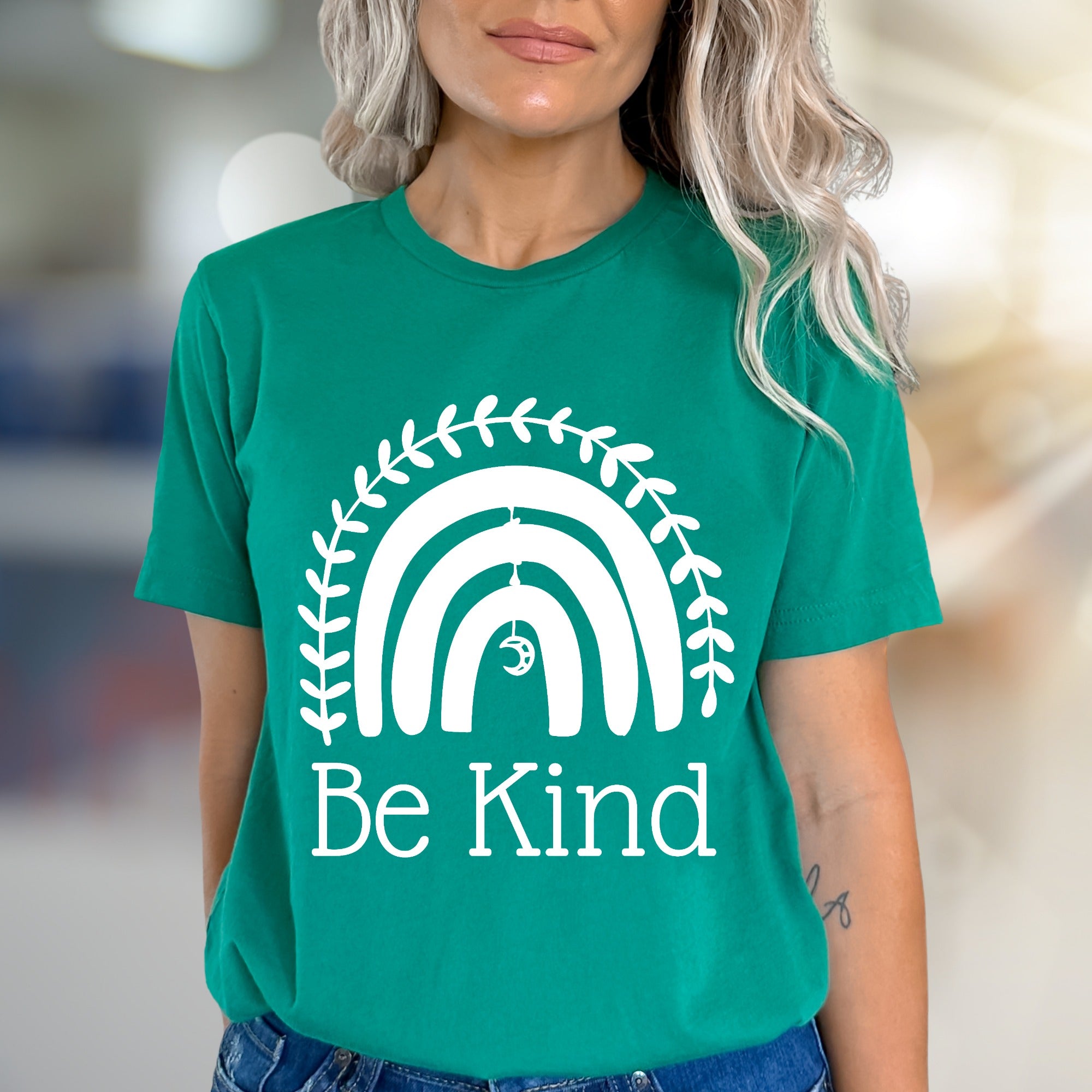 "Be Kind" Boho Rainbow Graphic Tee, a Compassionate Pick for Everyday Wear