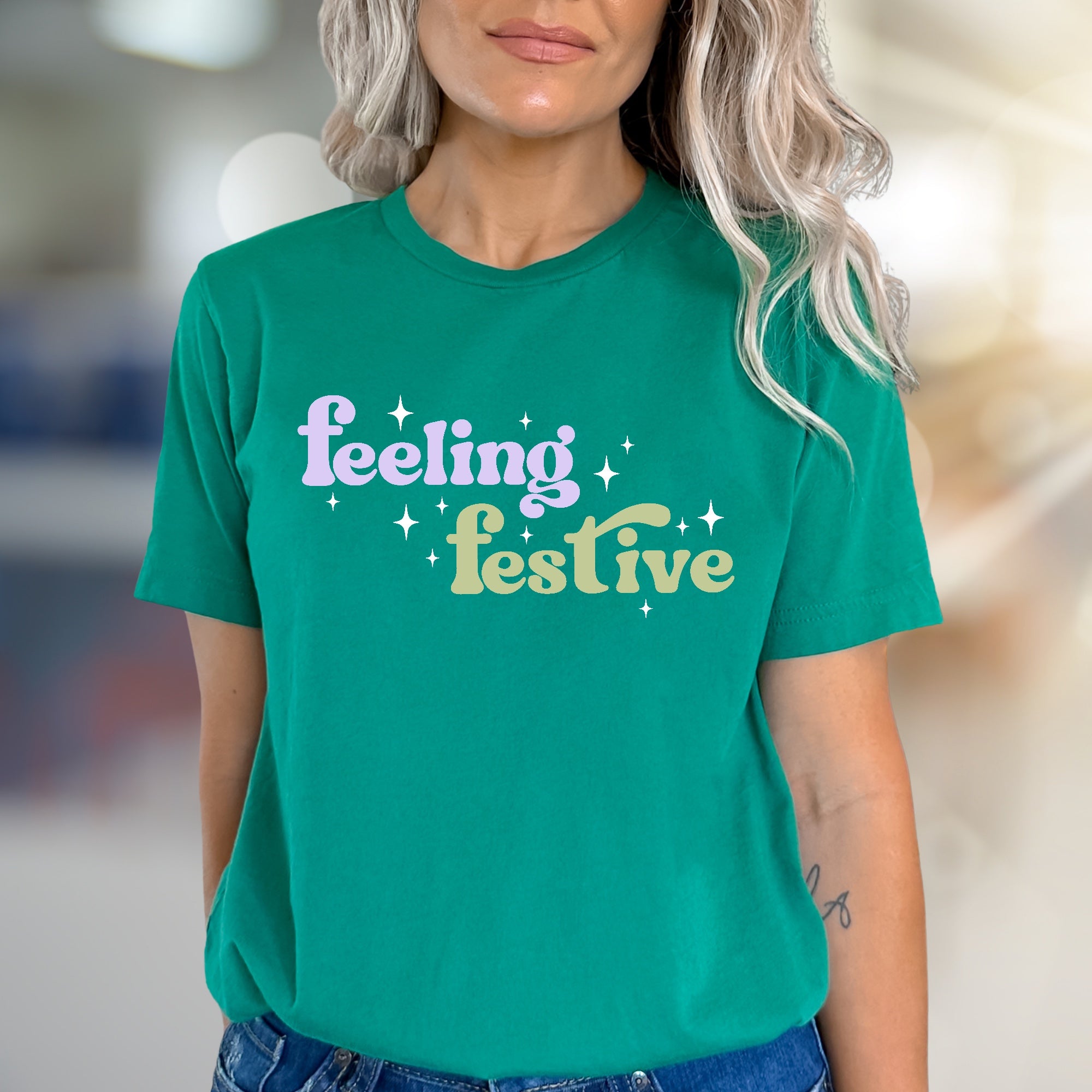 "Feeling Festive" Groovy Graphic Tee, a Holiday Vibe Pick for Celebration Enthusiasts