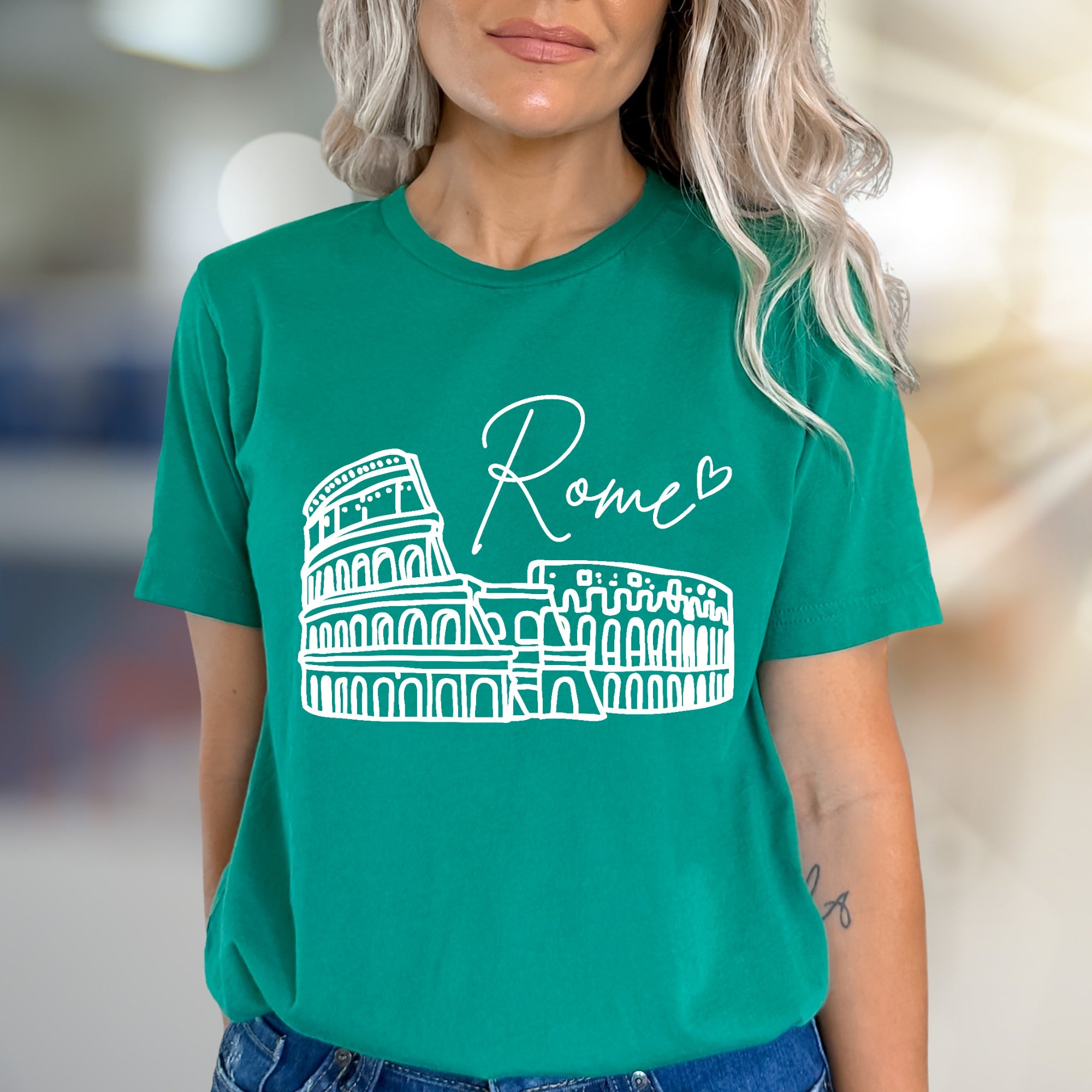 "Rome" Colosseum Outline Graphic Tee, a Travel Souvenir for Culture Lovers