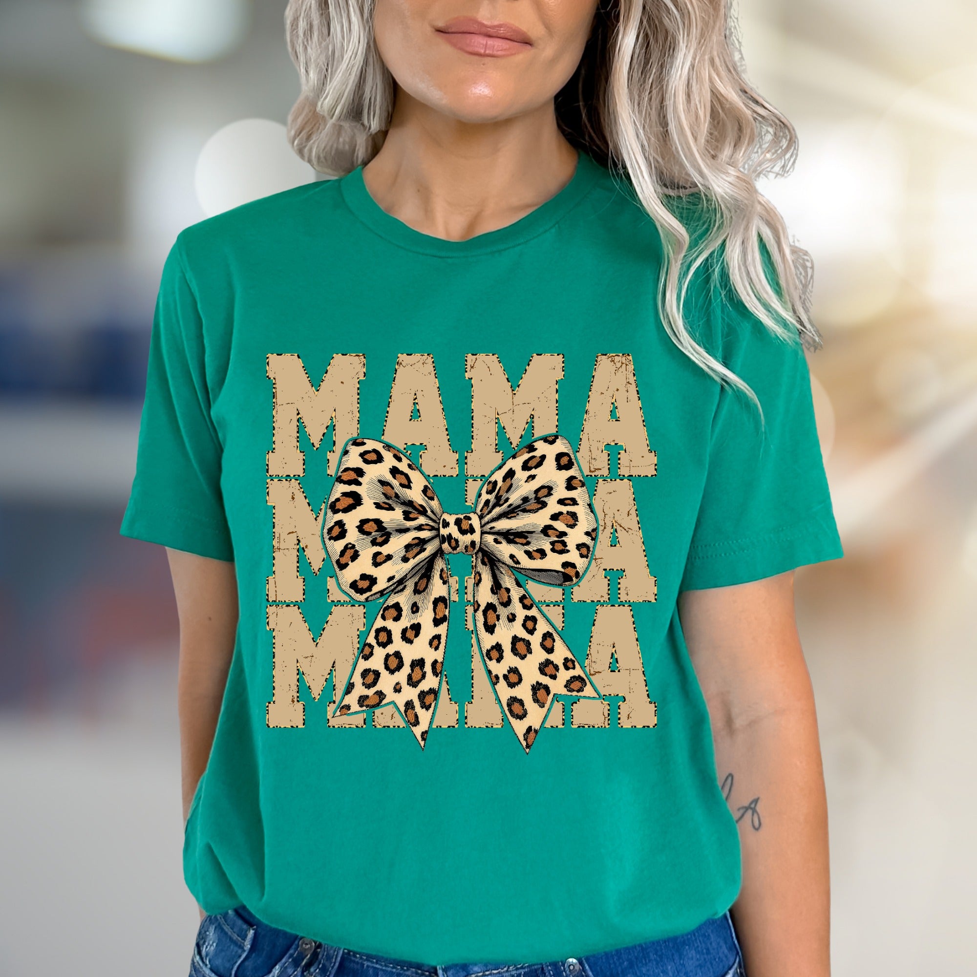 "MAMA" Leopard Bow Graphic Tee, a Chic Statement for Modern Moms