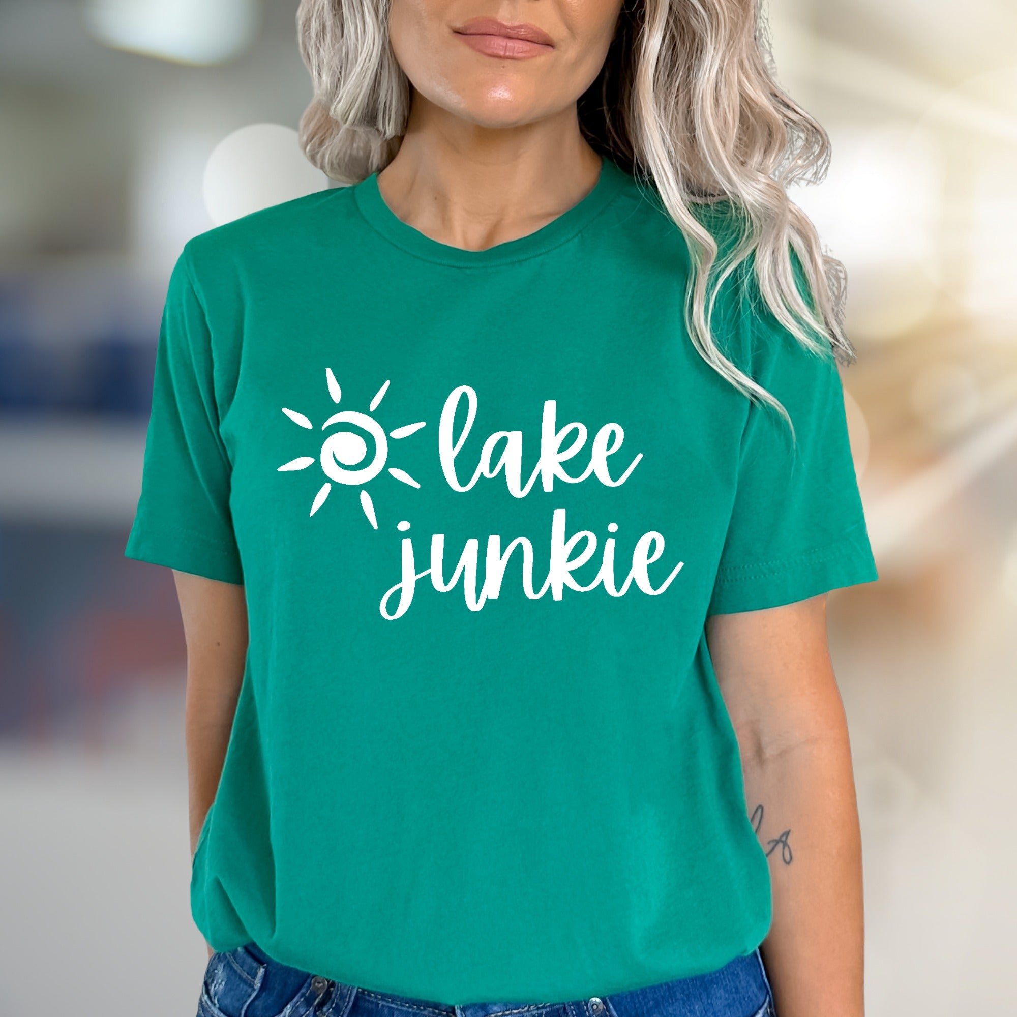 "lake junkie" Summer Lake Graphic Tee, a Water Lover's Pick for Casual Wear