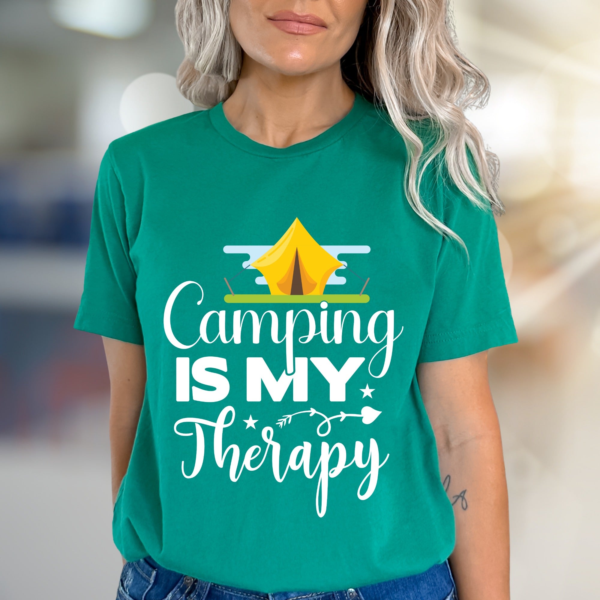 "Camping Is My Therapy" Outdoor Adventure Graphic Tee, a Nature-Lover's Pick for Casual Wear
