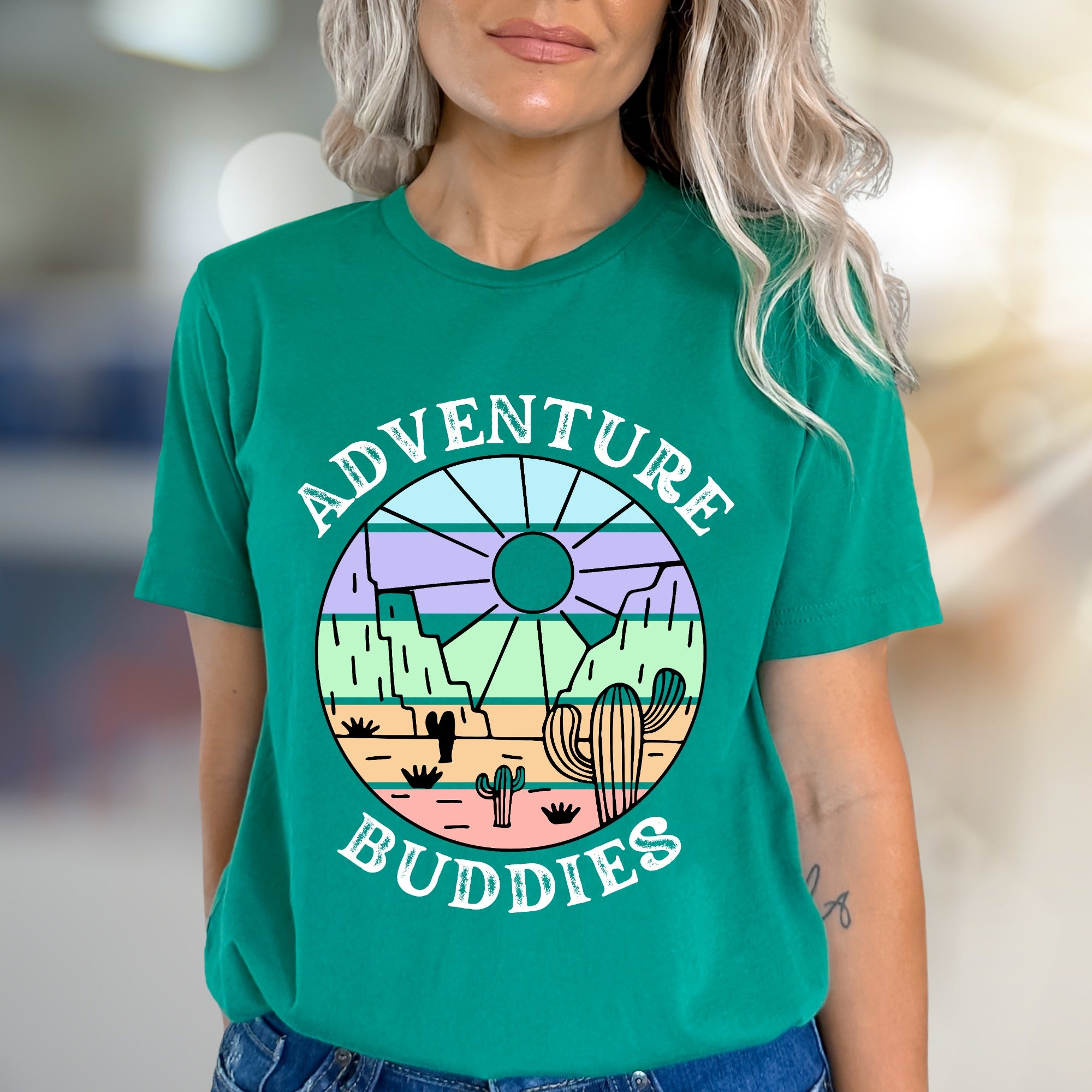 "Adventure Buddies" Desert Vibes Graphic Tee, a Retro-Style Pick for Travelers