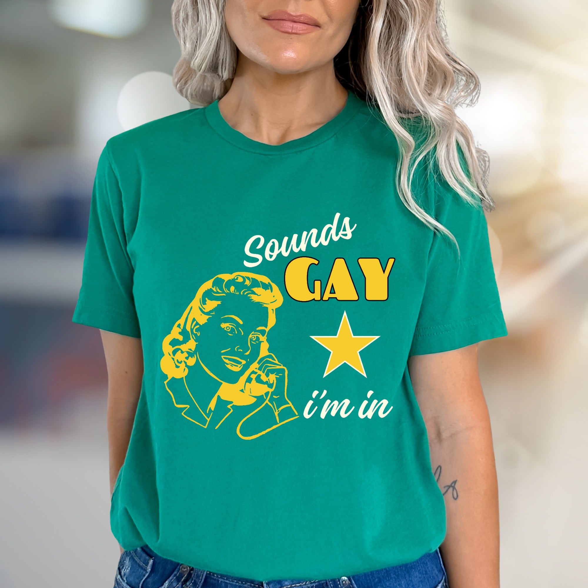 "Sounds Gay, I'm In" Retro Graphic Tee, a Quirky Pick for Activists