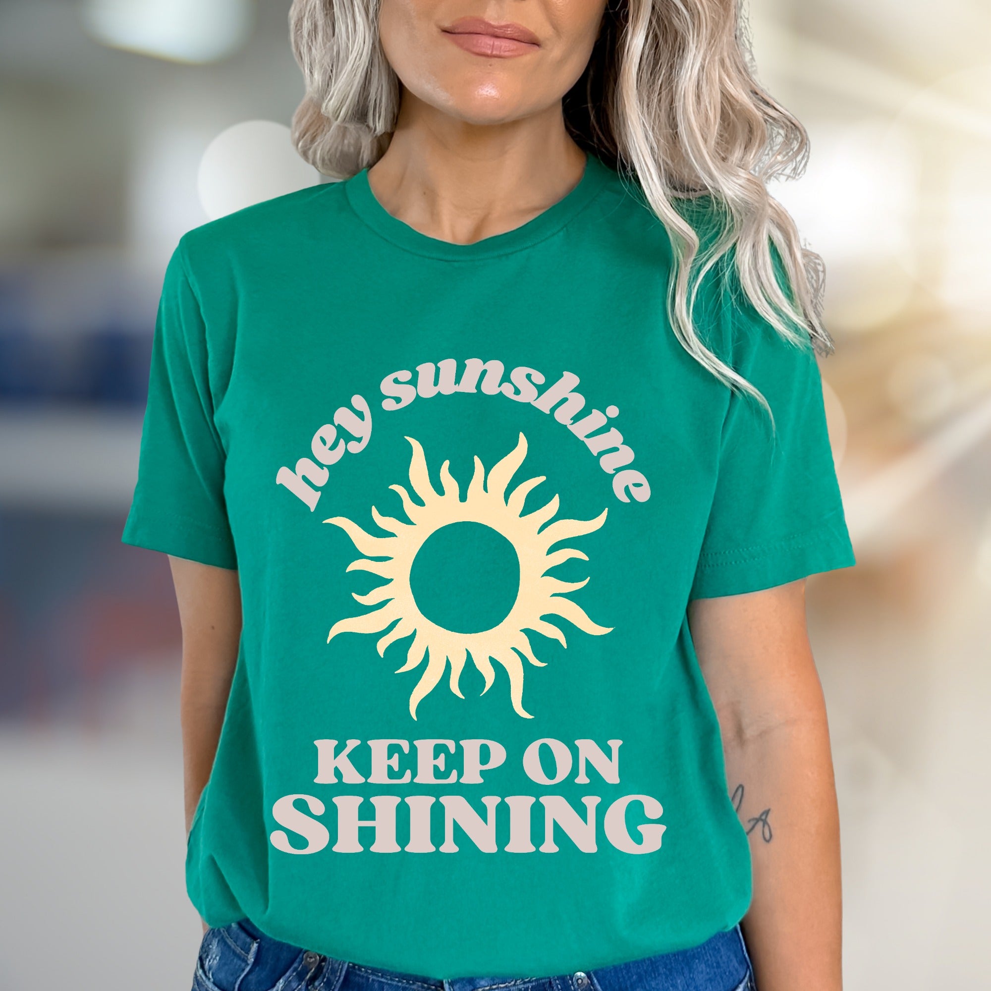 "Hey Sunshine Keep on Shining" Sunny Graphic Tee, a Positive Vibe Essential