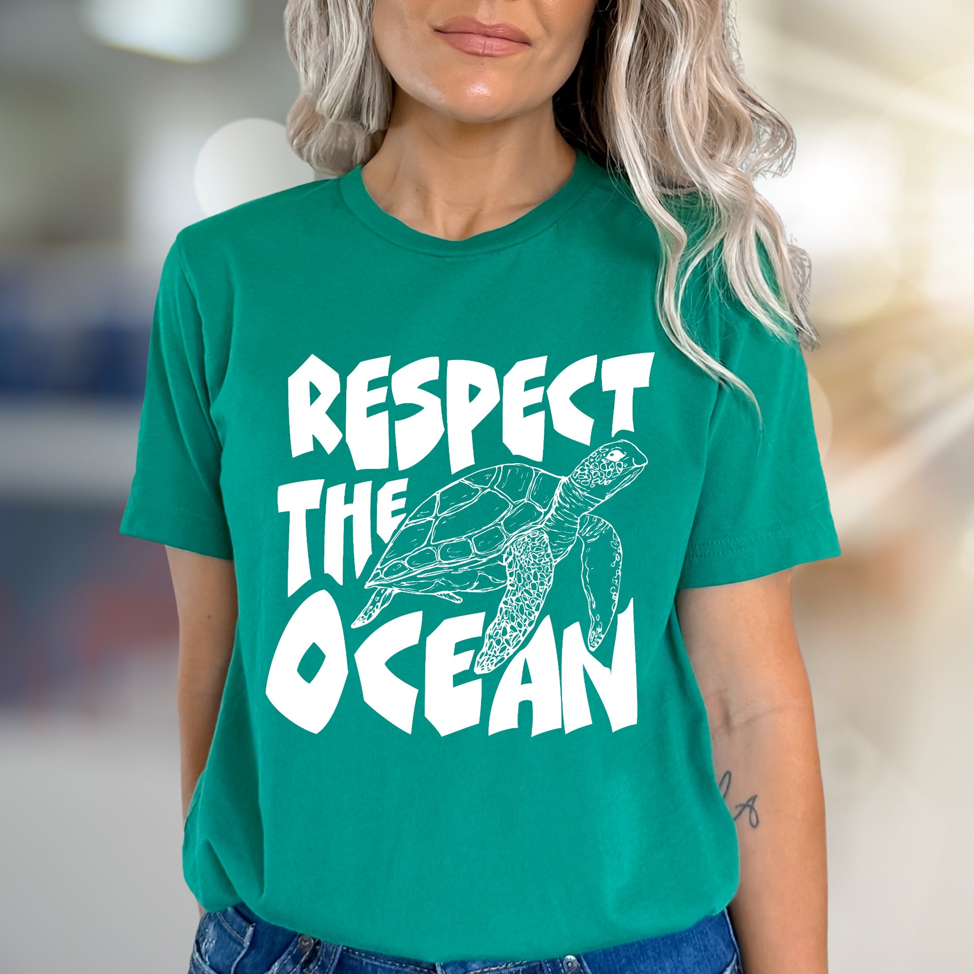 "Respect The Ocean" Sea Turtle Graphic Tee, an Eco-Conscious Pick for Ocean Advocates