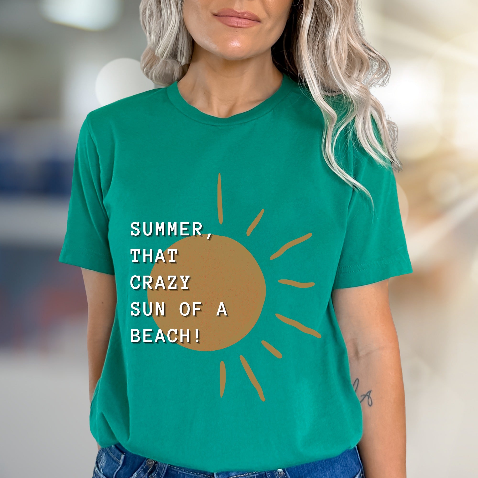 “SUMMER, THAT CRAZY SUN OF A BEACH!” Funny Sun Graphic Tee, a Vacation Humor Pick for Beach Lovers