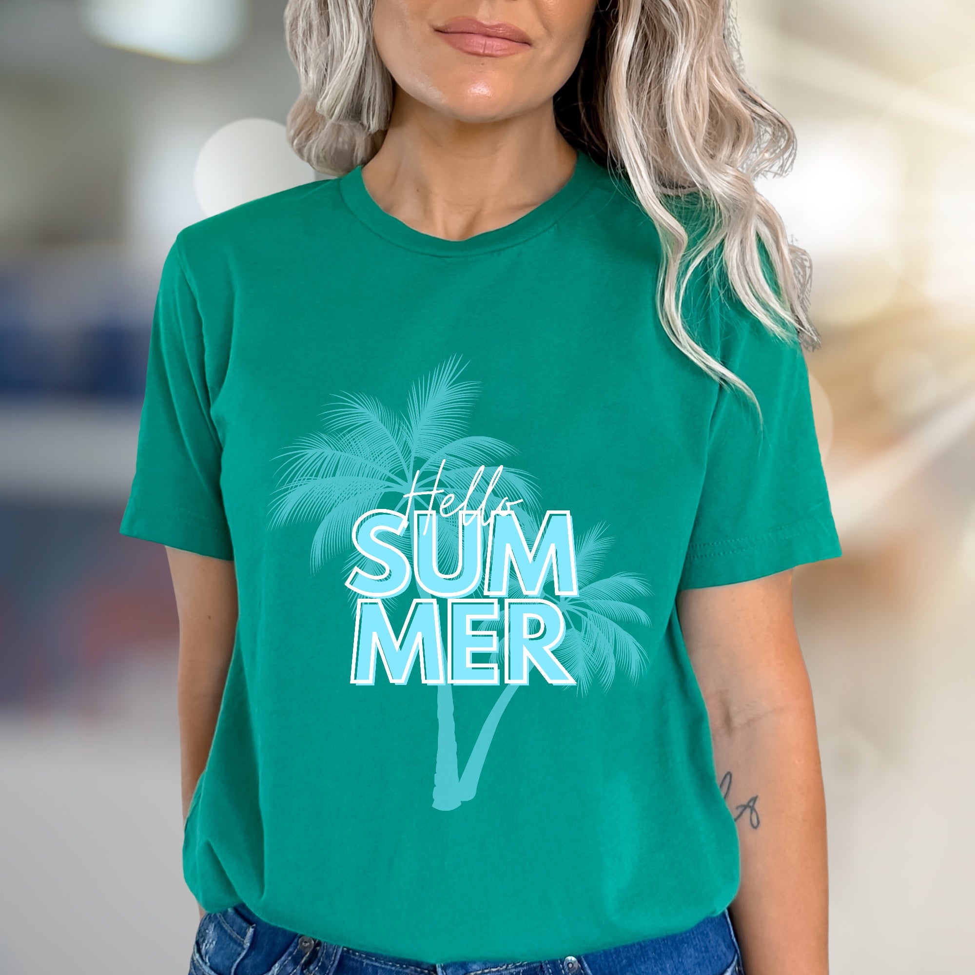 "Hello Summer" Tropical Palms Graphic Tee, a Vacation Vibe for Everyone