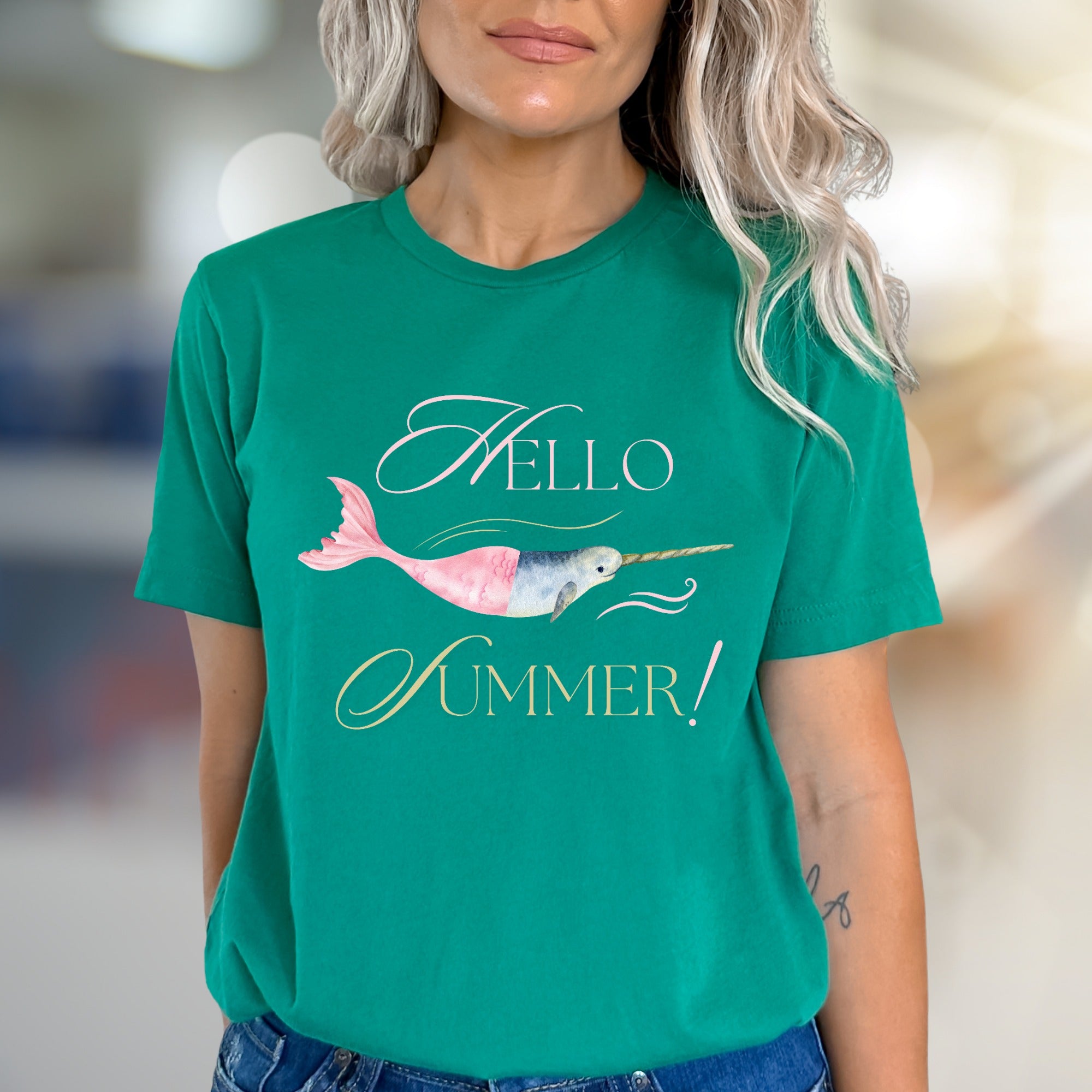 Hello Summer! Narwhal Graphic Tee, a Whimsical Pick for Ocean Lovers