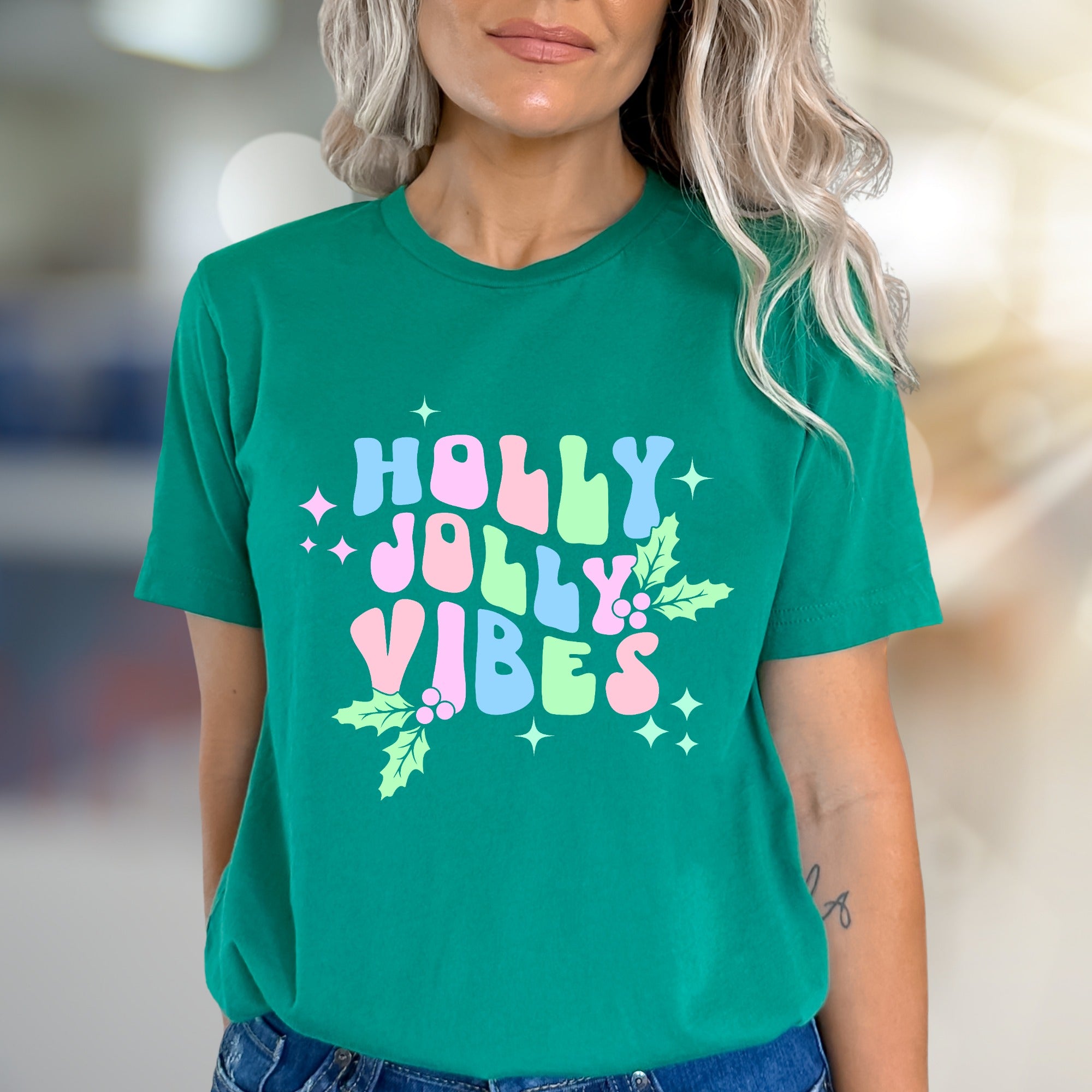 "Holly Jolly Vibes" Holiday Graphic Tee, a Festive Pick for Celebration