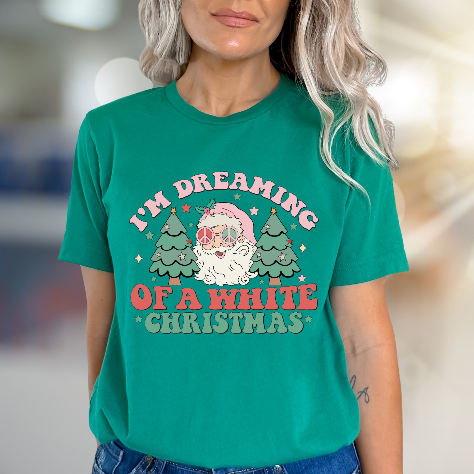 "I'm Dreaming of a White Christmas" Retro Santa Graphic Tee, a Festive Comfort Pick for Holiday Enthusiasts