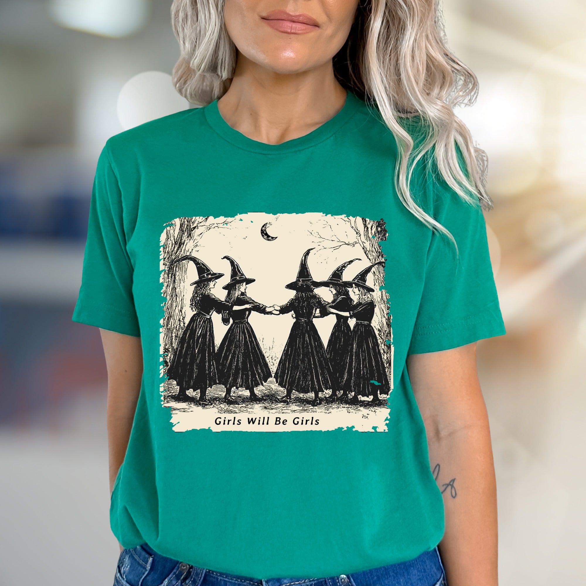 "Girls Will Be Girls" Witchy Sisterhood Graphic Tee, A Mystical Folk Art Pick for Free Spirits