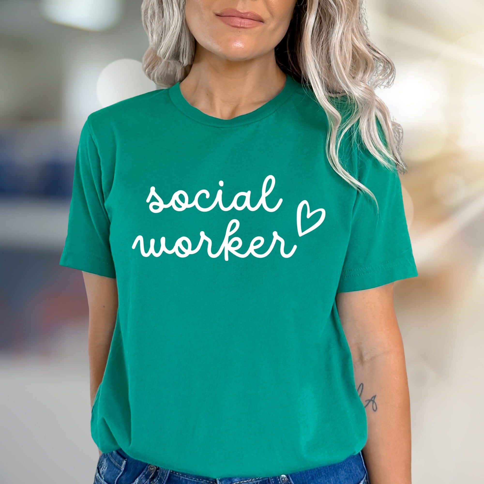 "Social Worker" Script Heart Graphic Tee, A Caring Professional's Style