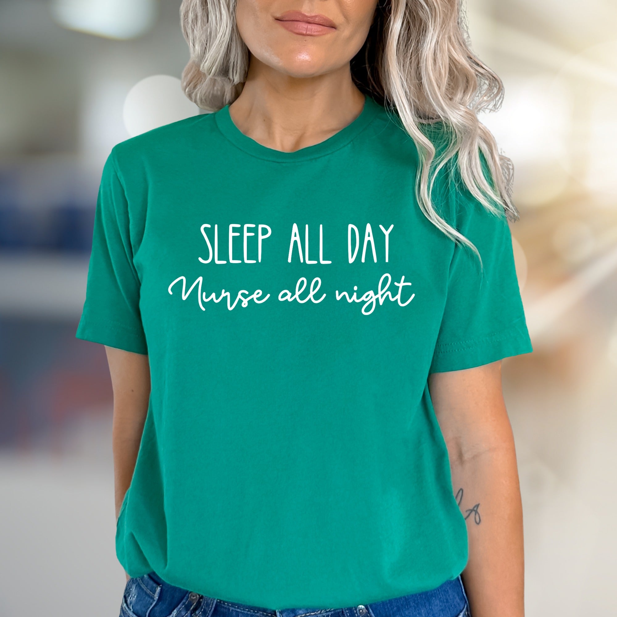 "Sleep All Day Nurse All Night" Nurse Life Graphic Tee, a Gritty Daily Essential for Healthcare Heroes