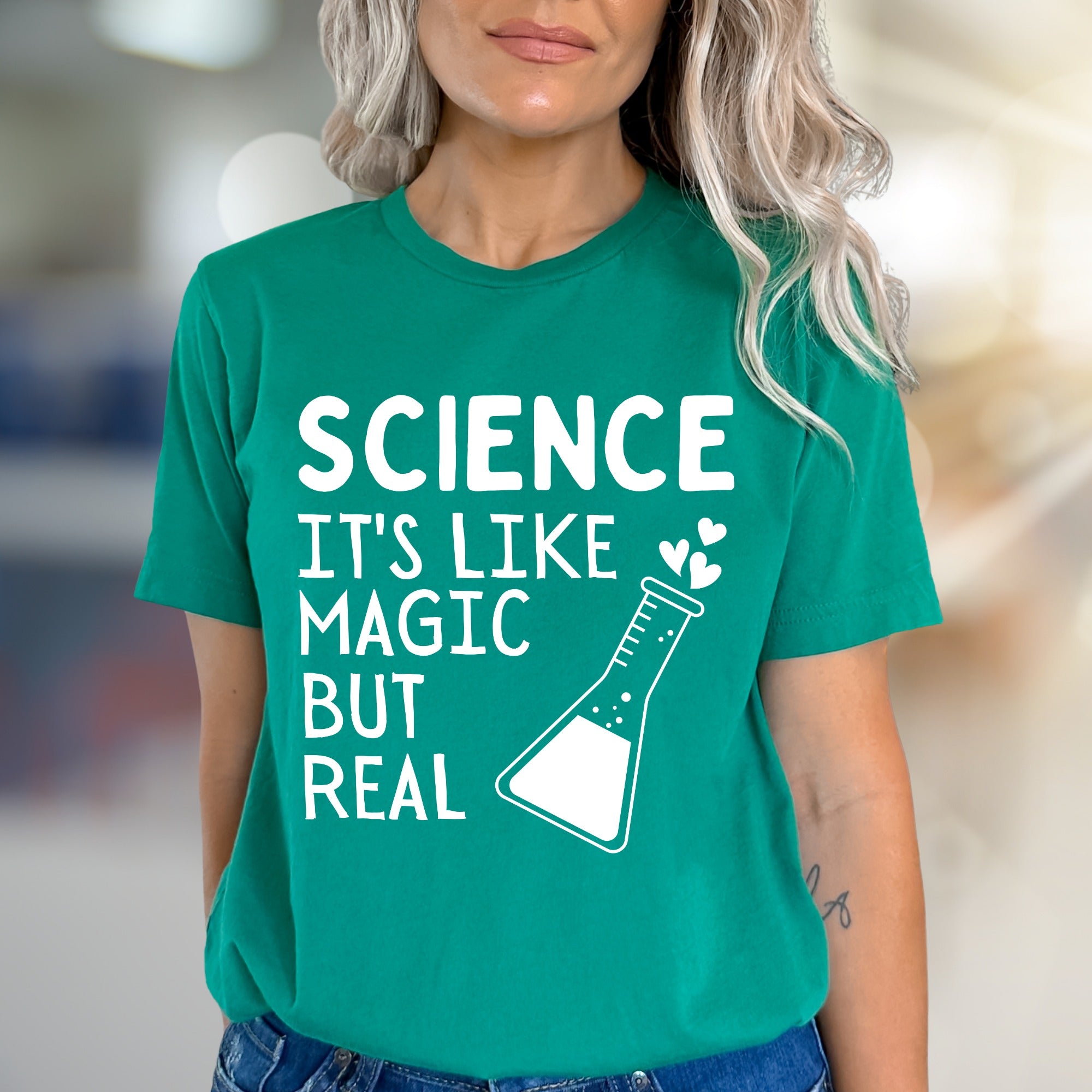 "Science It's Like Magic But Real" Lab Beaker Graphic Tee, a Quirky STEM Pick for Enthusiasts