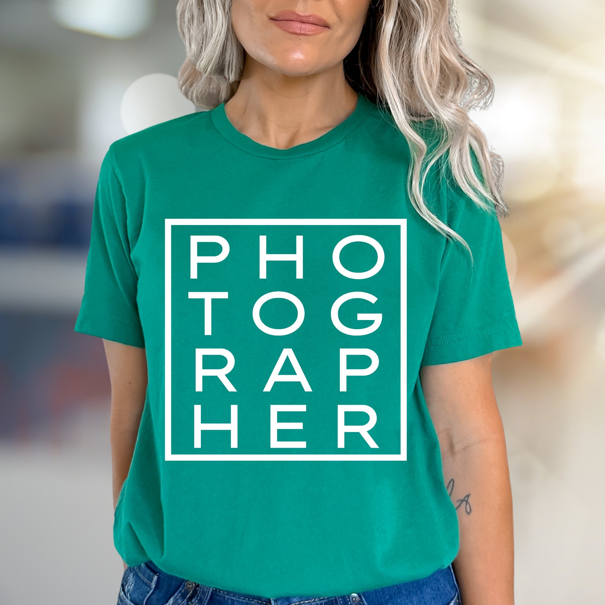 "PHOTOGRAPHER" Boxed Graphic Tee, a Creative Pro Pick for Photo Enthusiasts
