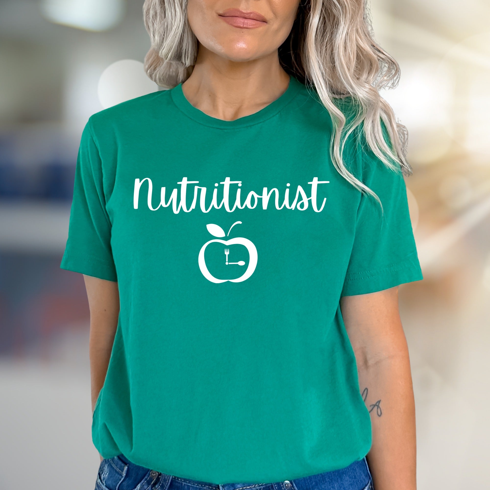 "Nutritionist" Apple Fork Spoon Graphic Tee, A Health Pro Pick for Wellness Advocates
