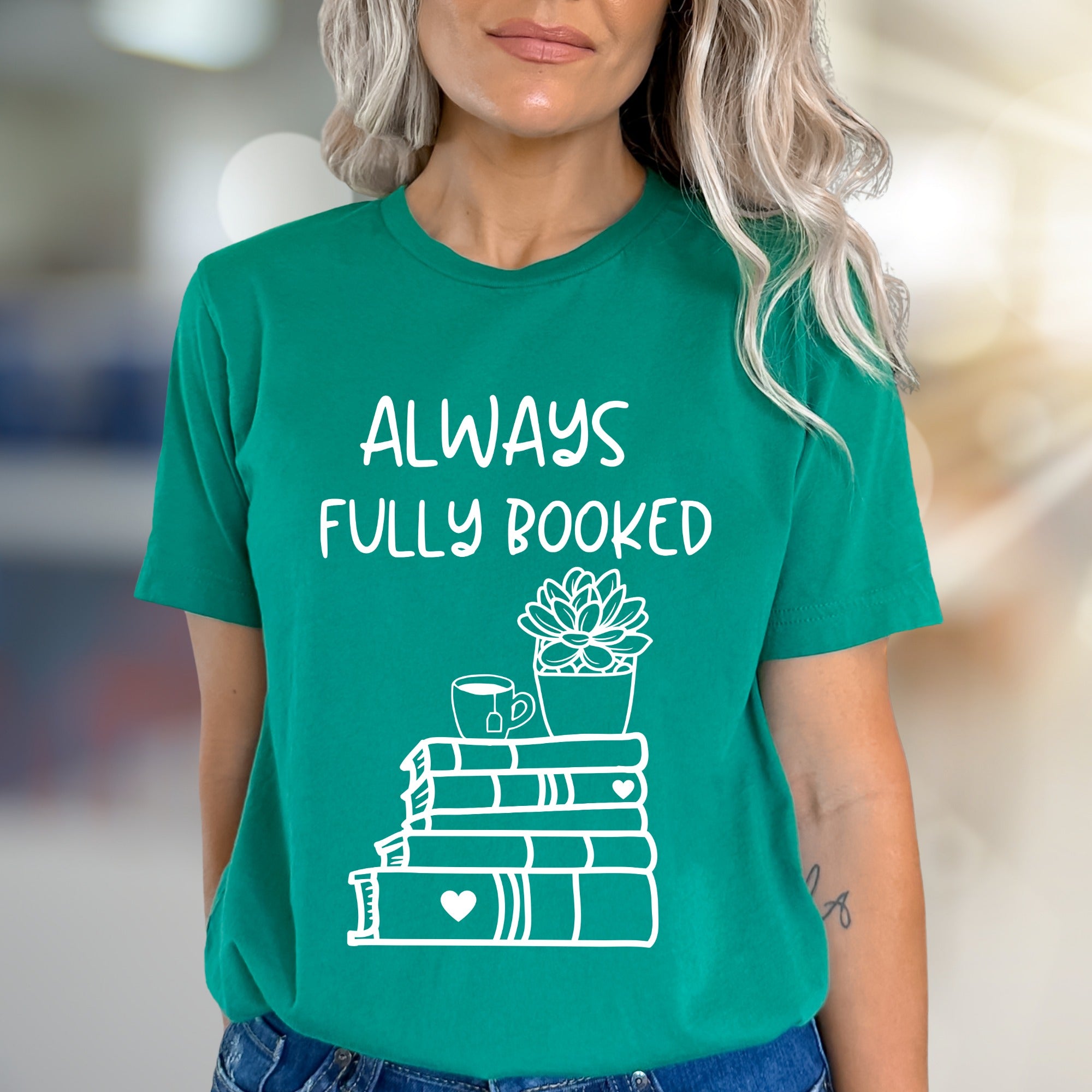 "Always Fully Booked" Bookworm Graphic Tee, a Cozy Literary Pick for Readers