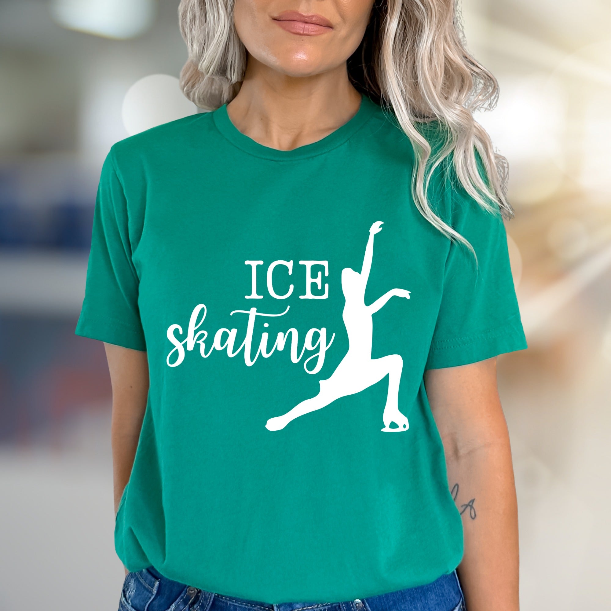 “ICE Skating” Elegant Skater Graphic Tee, a Winter Sports Pick for Enthusiasts
