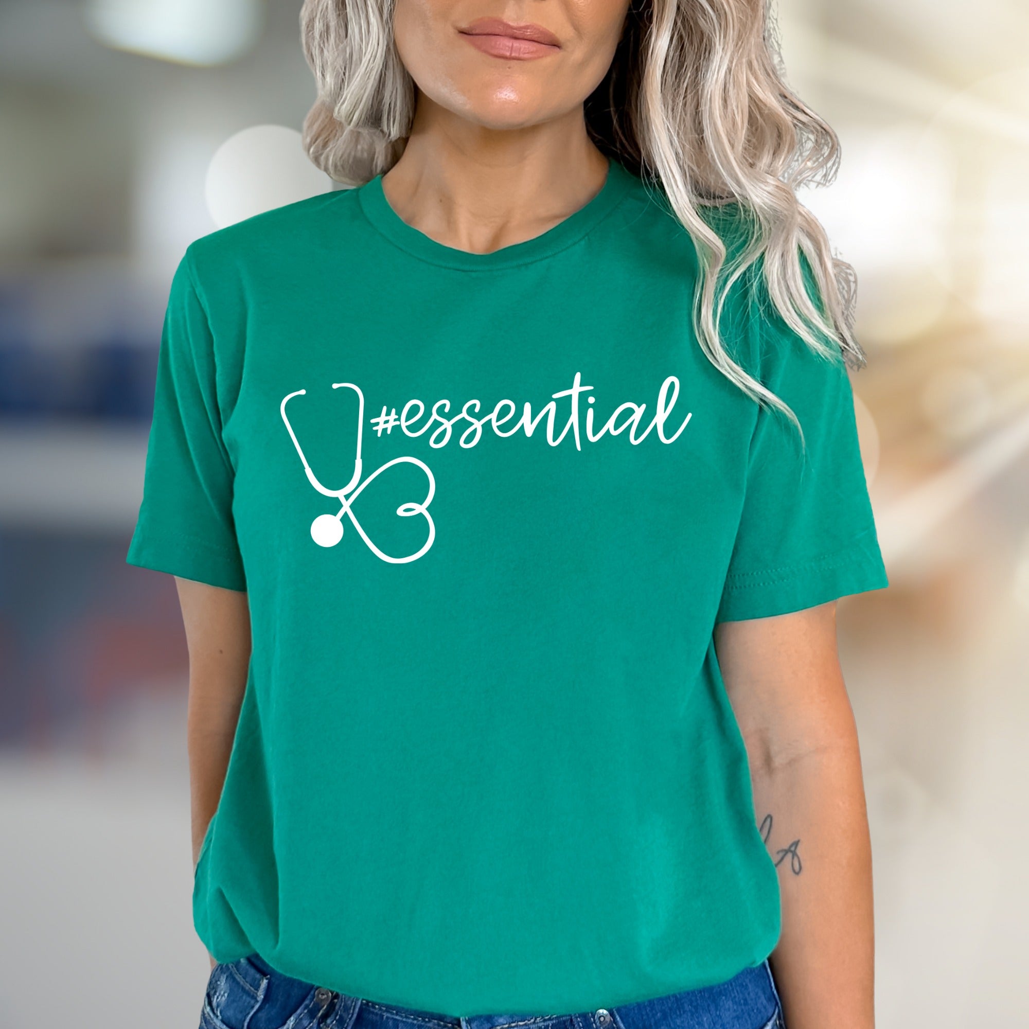"#essential" Stethoscope Heart Graphic Tee, a Healthcare Hero Pick for Everyday Wear
