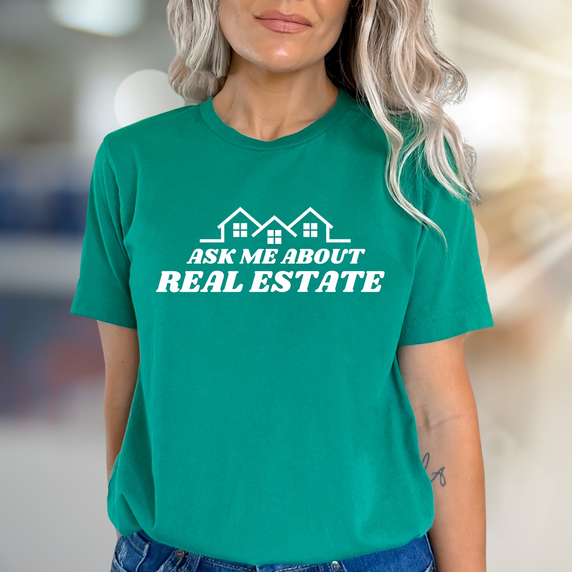 "Ask Me About Real Estate" Realtor Graphic Tee, a Professional Statement Tee for Agents