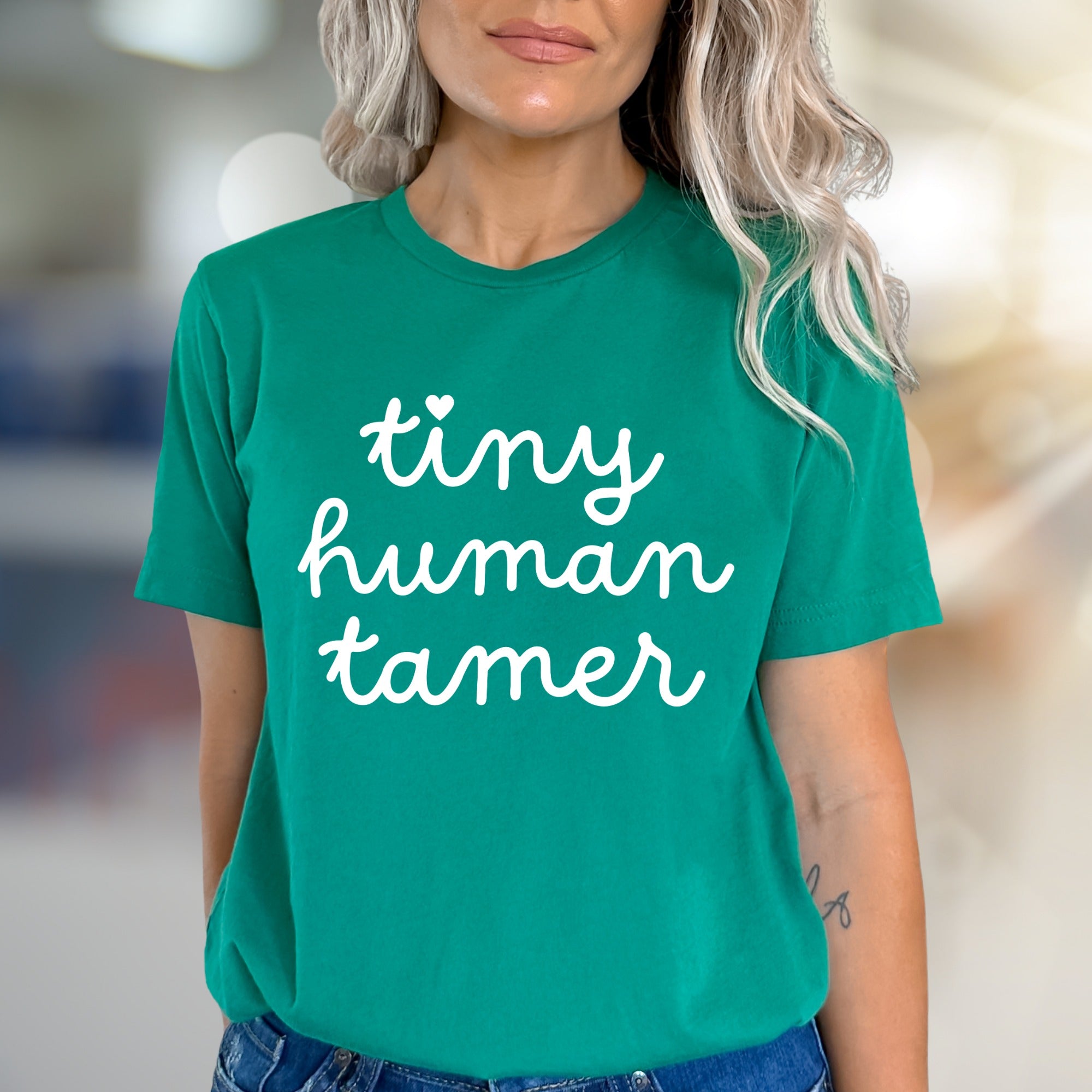 "Tiny Human Tamer" Charming Script Graphic Tee, a Parent's Delightful Pick